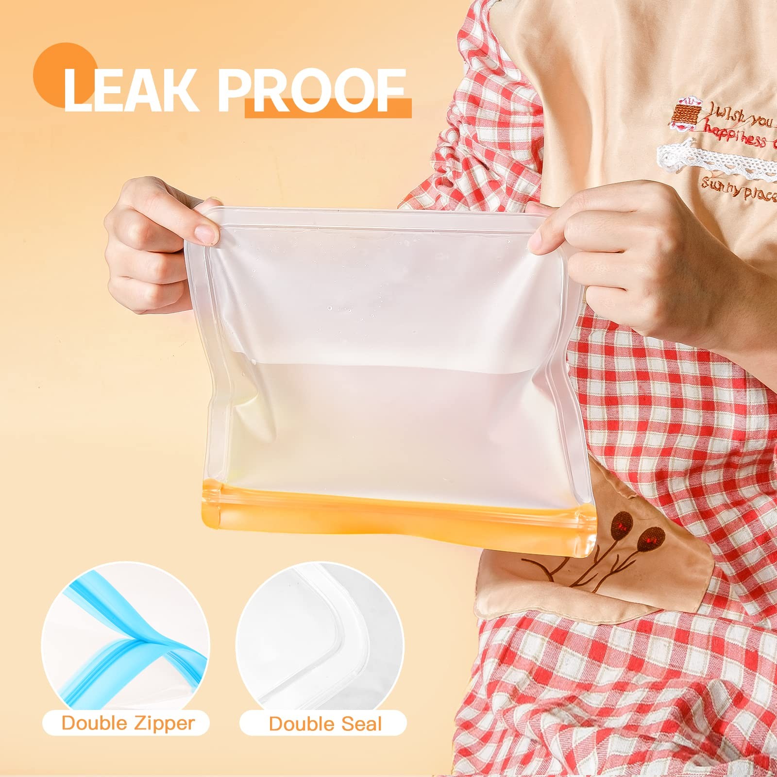 10 Pack Reusable Ziplock Bags Silicone Leakproof Reusable Freezer Bags Bpa Free