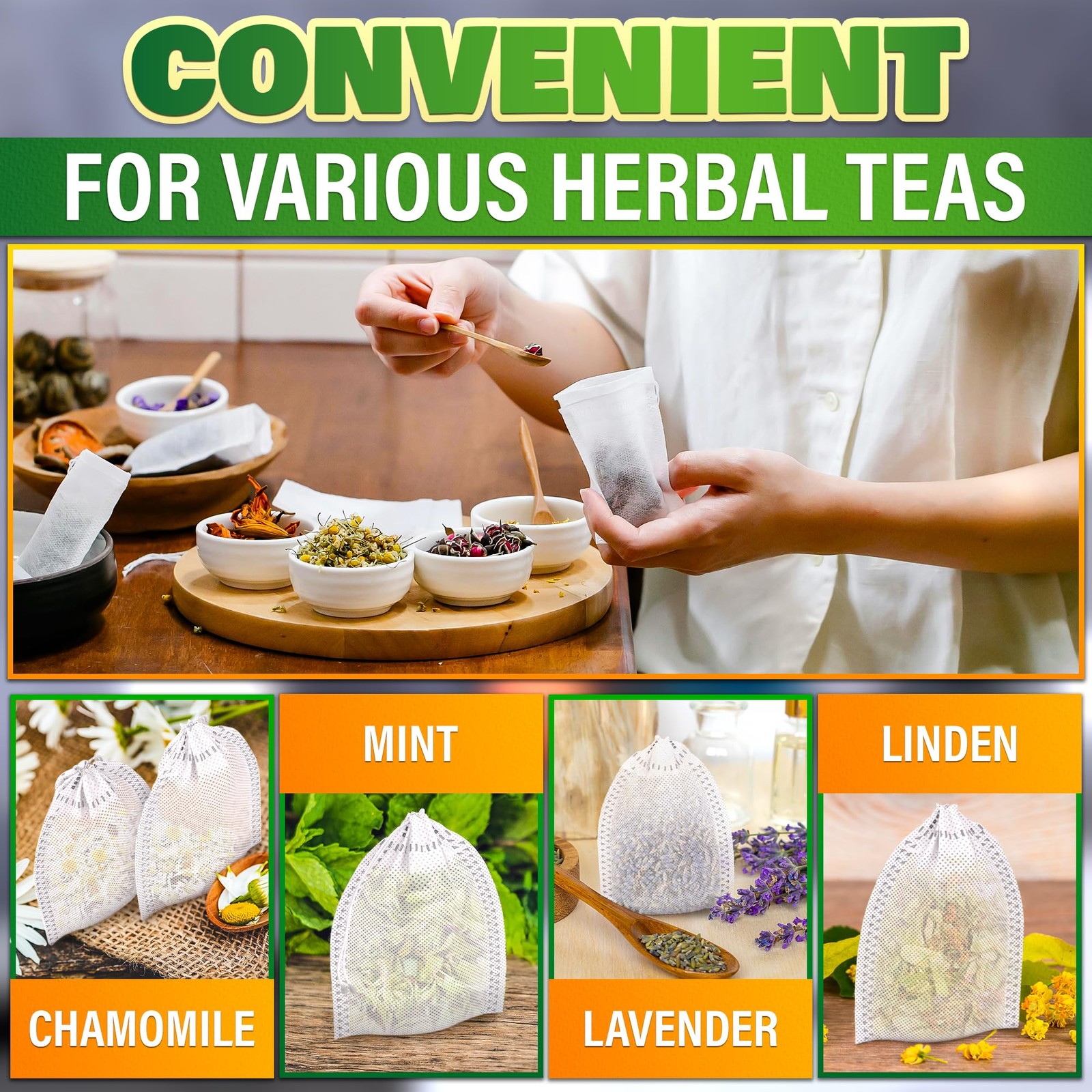 400 Pcs Disposable Tea Bags for Loose Leaf – 3.62 x 3.62″*2.76″, White