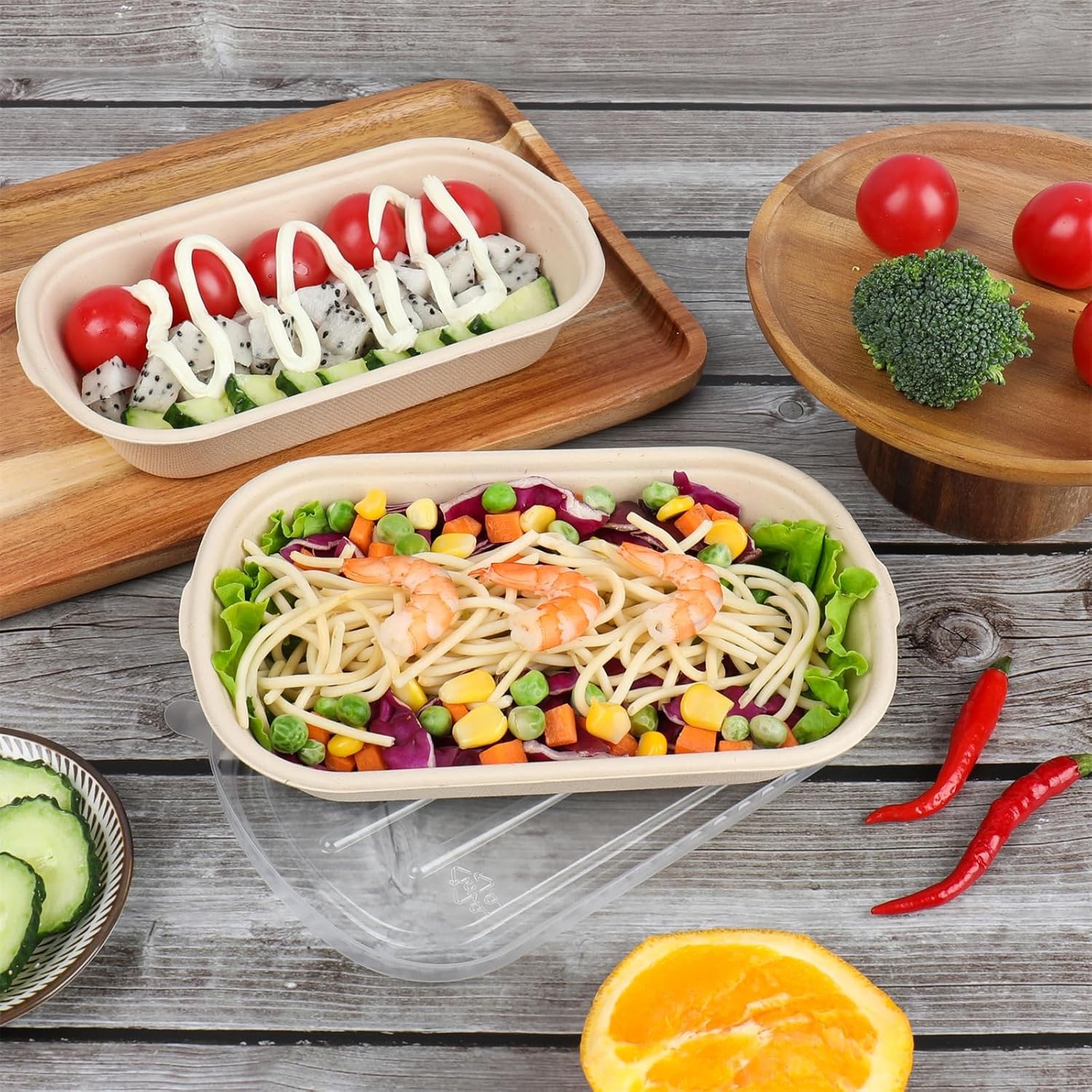 17 oz Disposable salad bowls W/ lids Sugarcane Fiber Paper Bowls take away