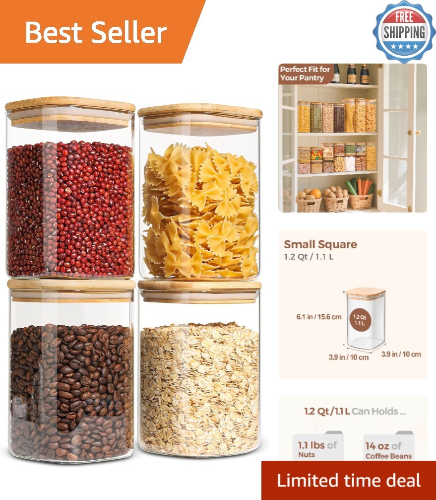 Versatile 1.2 Qt Glass Jars with Bamboo Lids – Perfect for Kitchen Organization