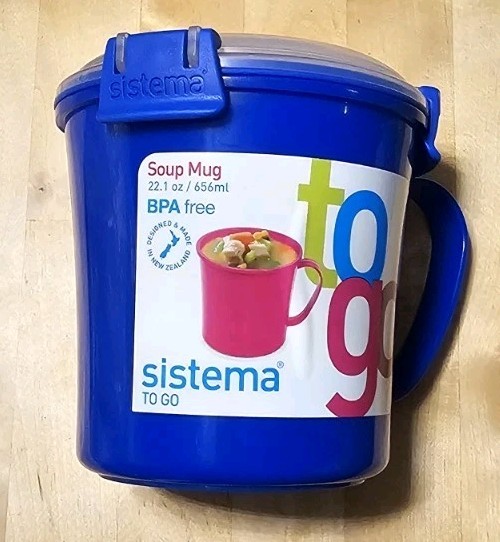 NEW Sistema TO GO Microwave Soup Mug w/ Lid 22 oz 656 ml Cup Dark Blue BPA Free