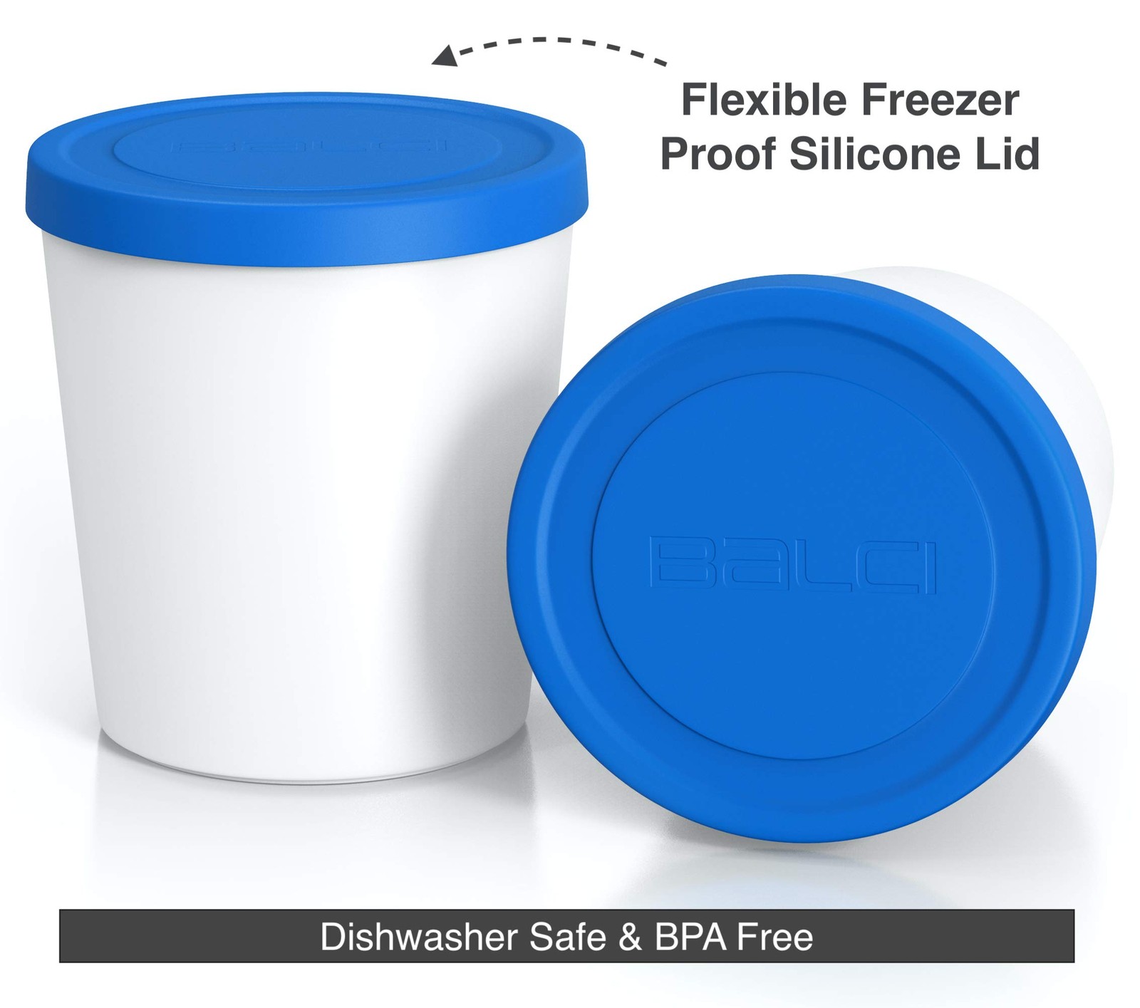 Blue 1 Quart Premium Ice Cream Container Freezer Storage Tub With Lid 2 PCS