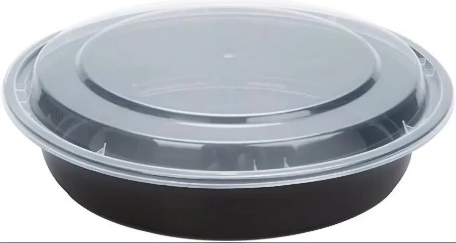 25 Set-48oz Round Microwavable Plastic Meal Prep, Freezer Safe, Disposable Black