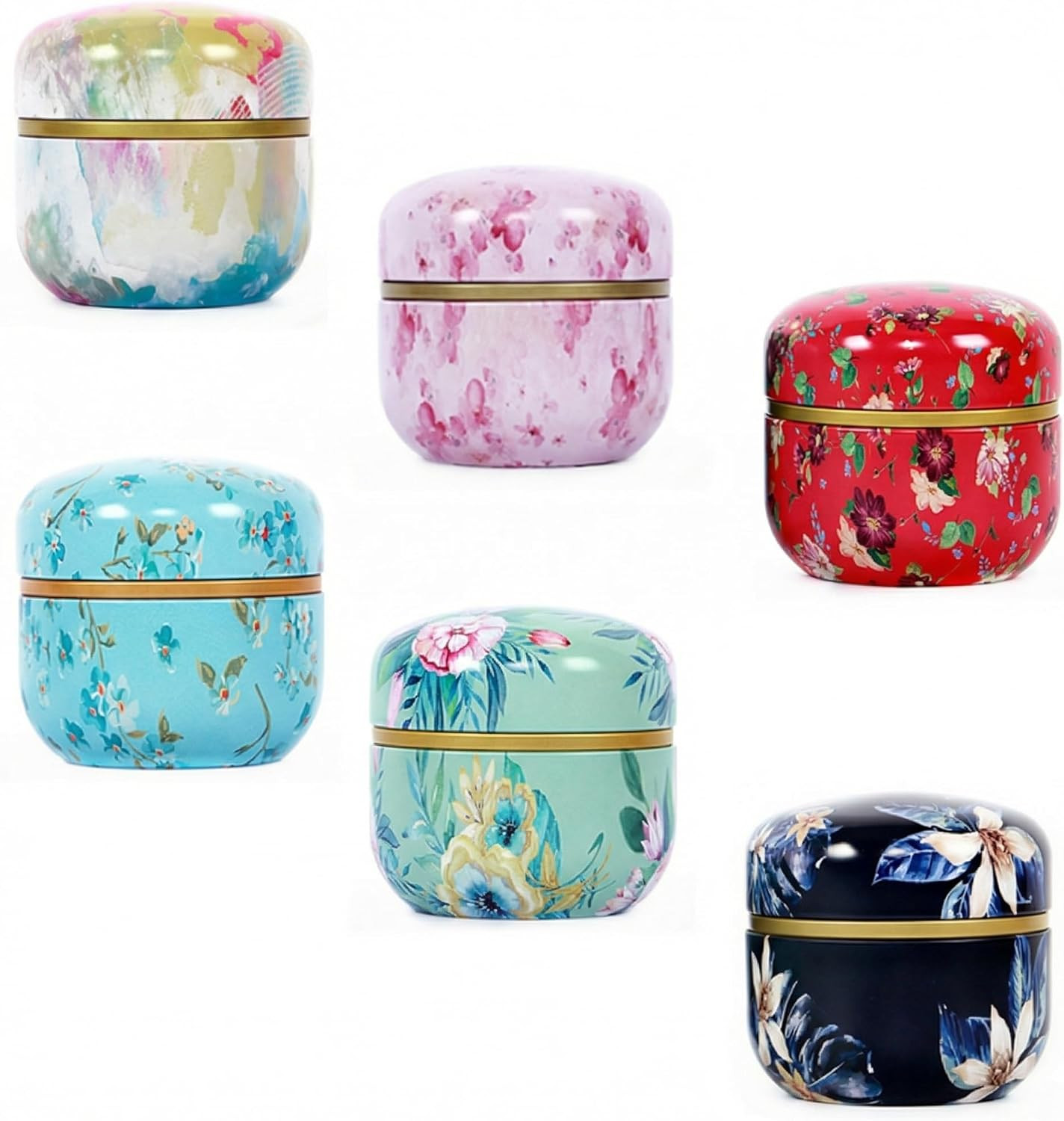 6 Pcs Airtight Tea Storage Tins 10 OZ, Vintage Style Food Containers for Loose L