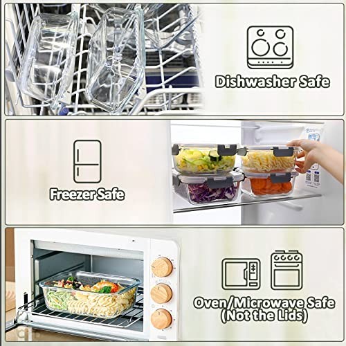 10-Pack Glass Food Storage Containers with Lids, Airtight Meal Prep Bento Boxes,