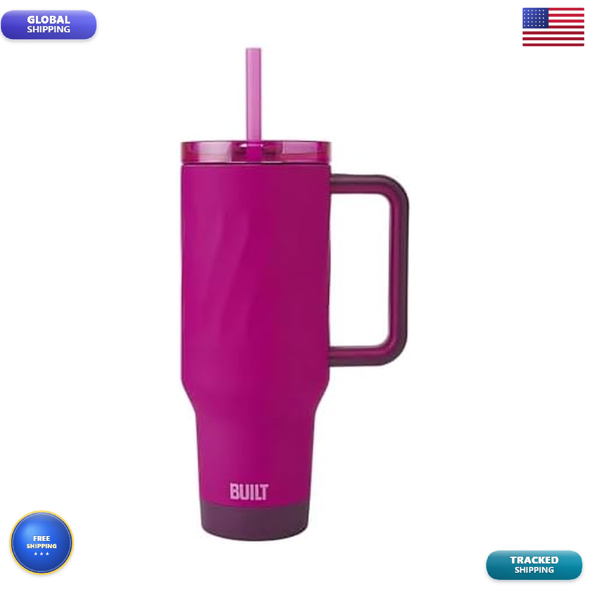 Built 40Oz Wave Tumbler Pink Plum Double Wall Vacuum Insulated Stainless Steel