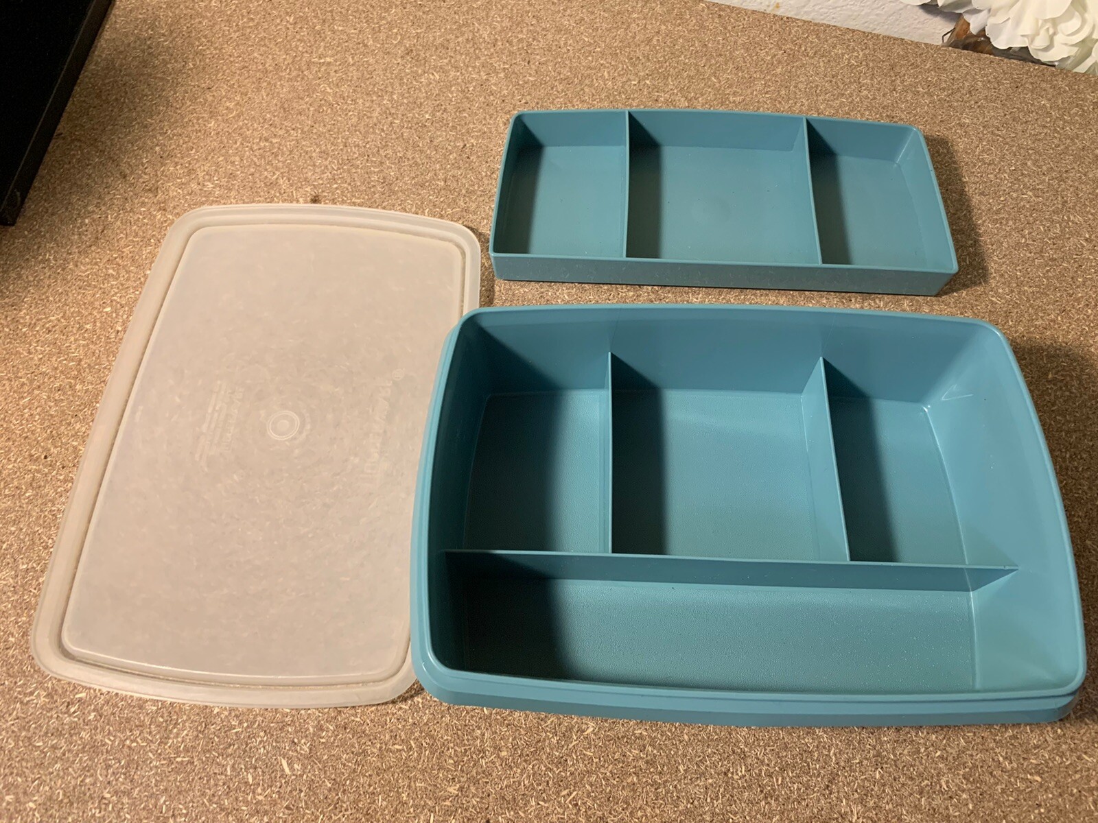 Tupperware Tuppercraft 3pc Stow-N-Go Storage Container Blue 767-1 768-3 Vintage