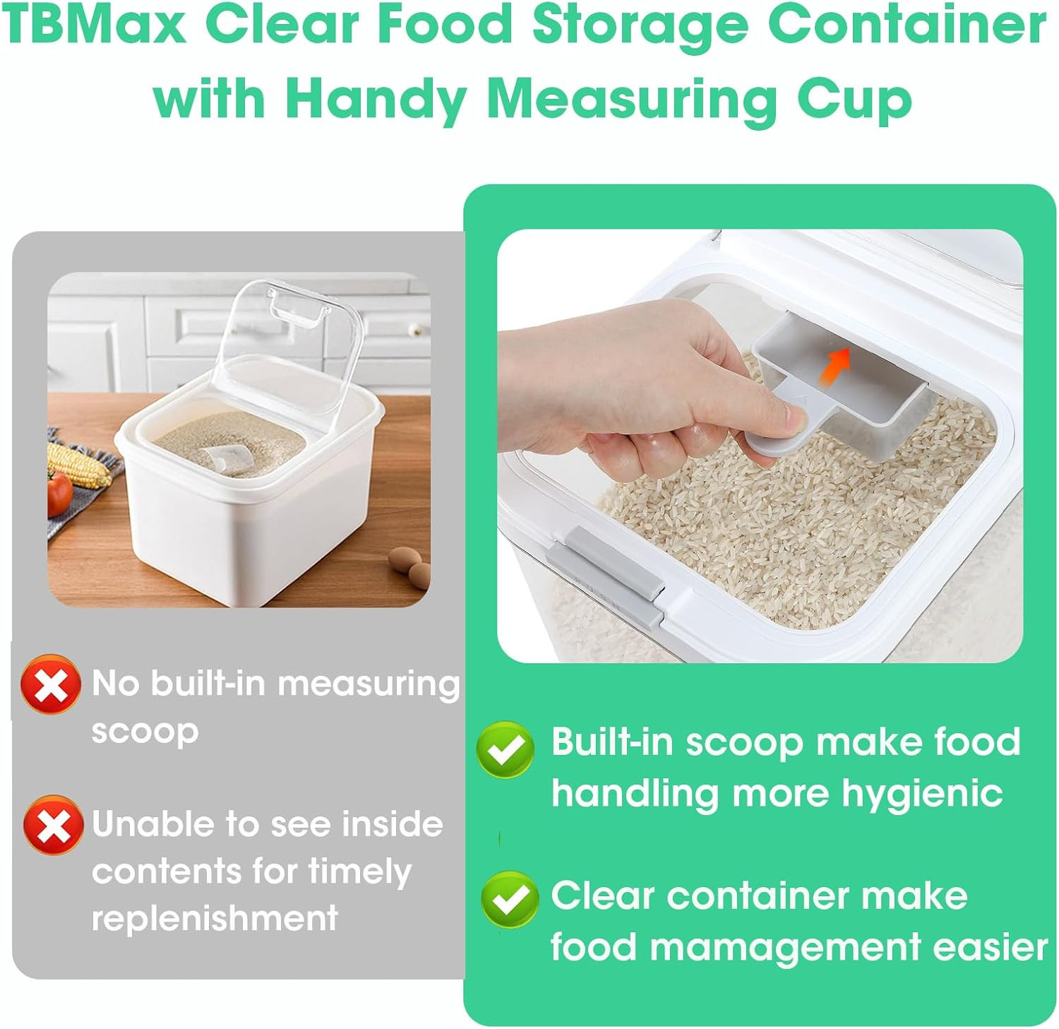 Tbmax Rice Flour Storage Container with Automatic Flip-Up Lid 25 Lbs | 12.68 Qt,