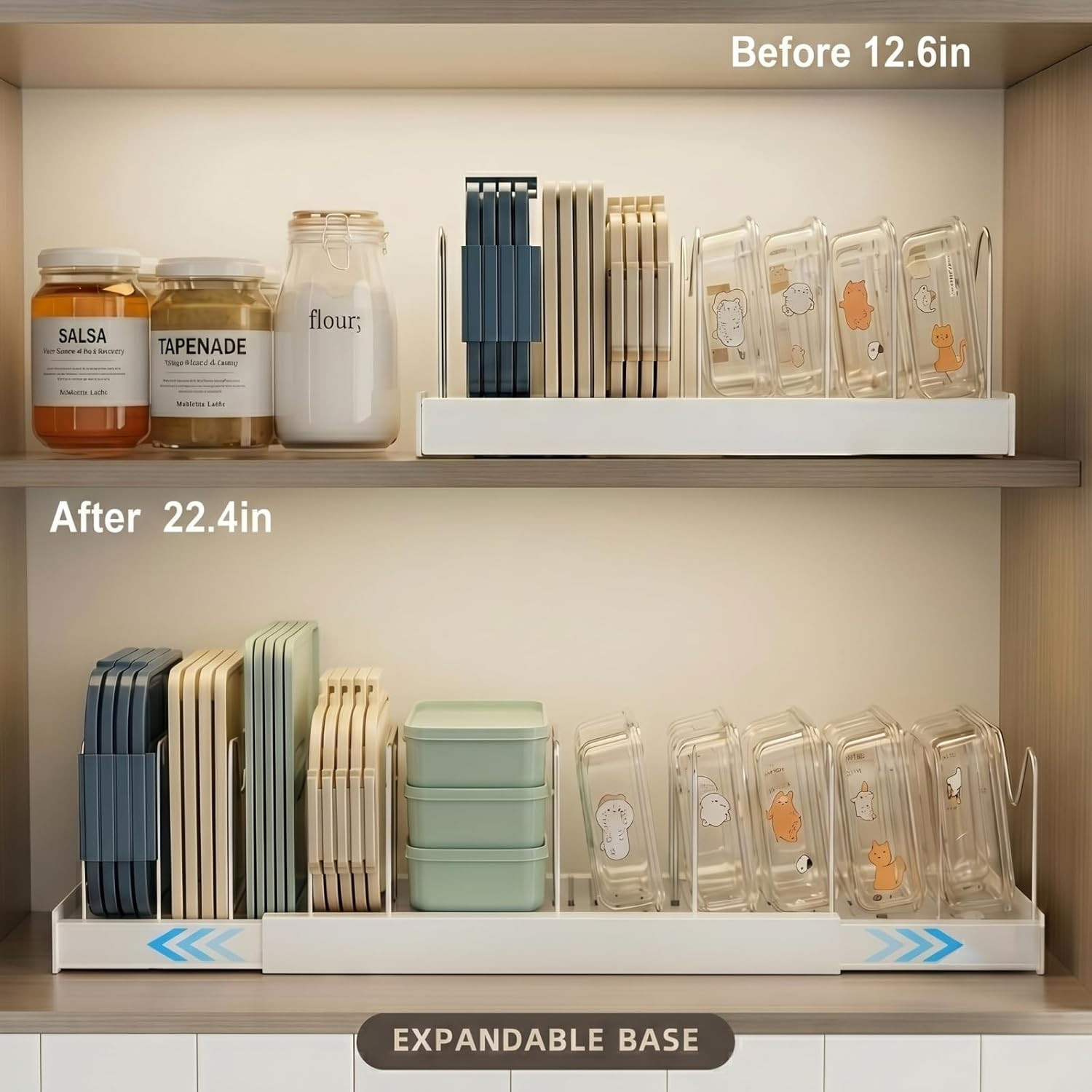 Expandable Food Storage Container Lid Organizers with Adjustable Dividers – 2 Pa