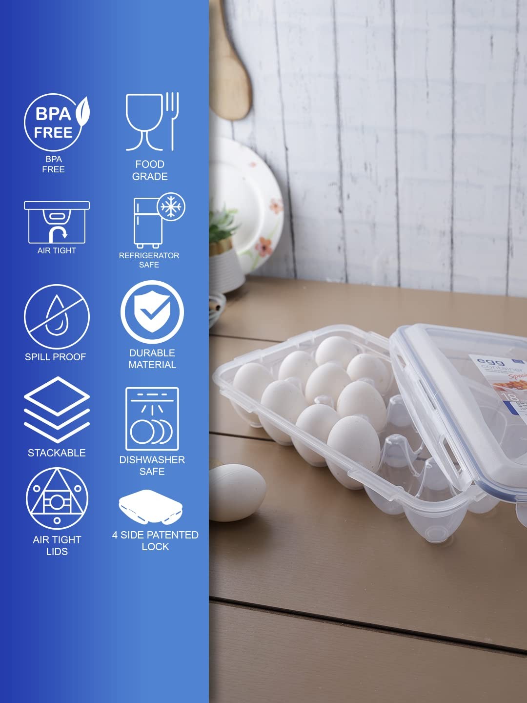 Lock & Lock HPL955 Egg Storer for 18 Eggs- Clear/Blue, 32 x 17.5 x 32 cm