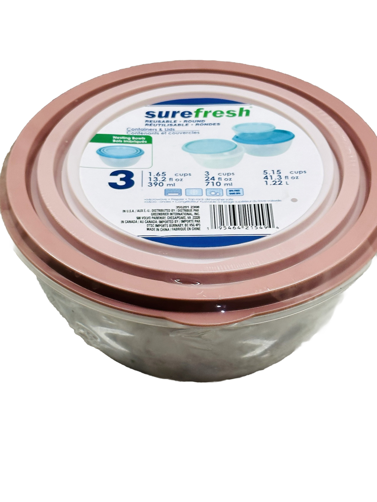 3 Pack Round Containers Food Storage Nesting Bowl W Lid-BPA Free
