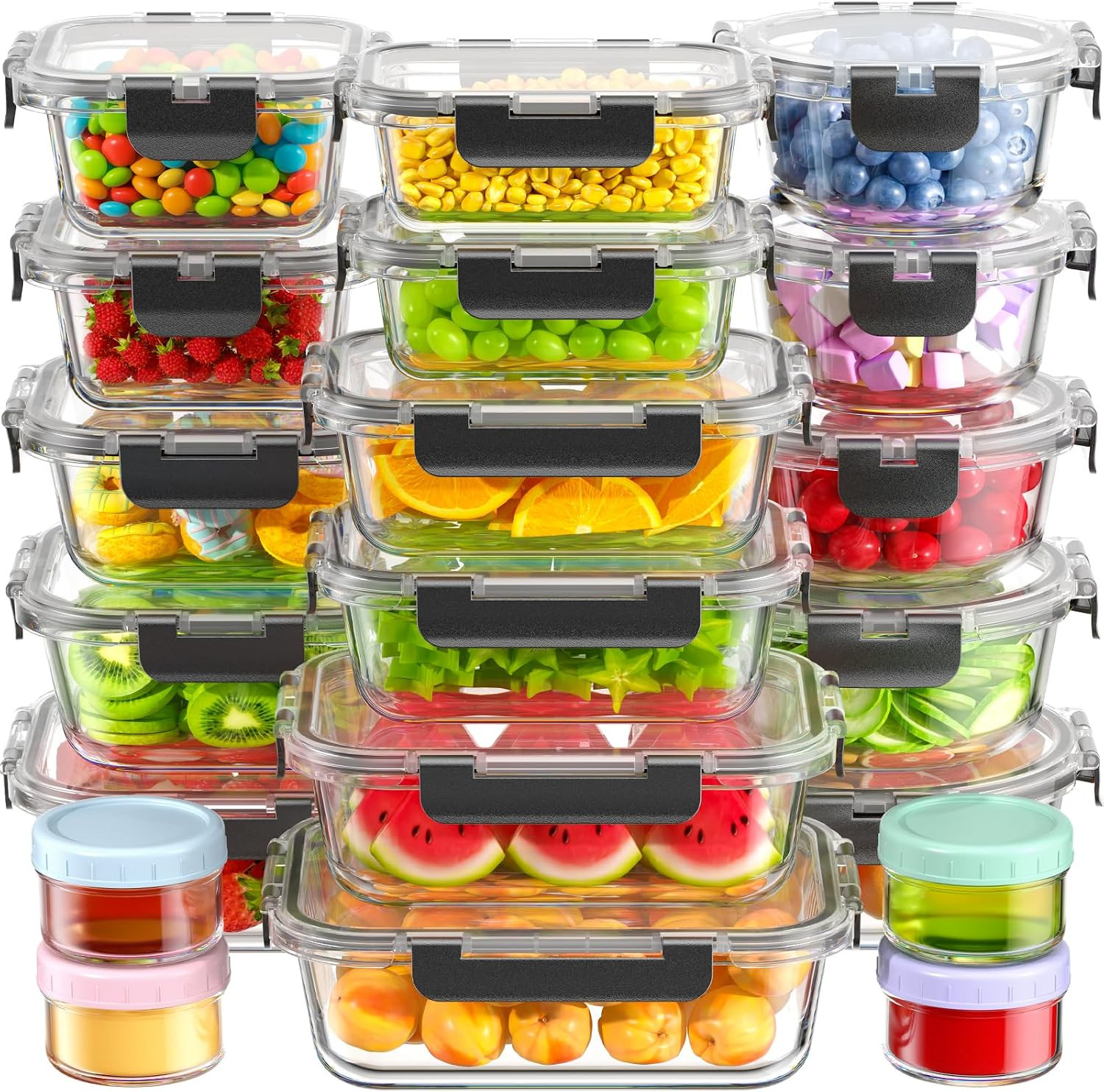 Canfanni 40 Piece Glass Food Storage Containers with Lids, Borosilicate Meal Pre