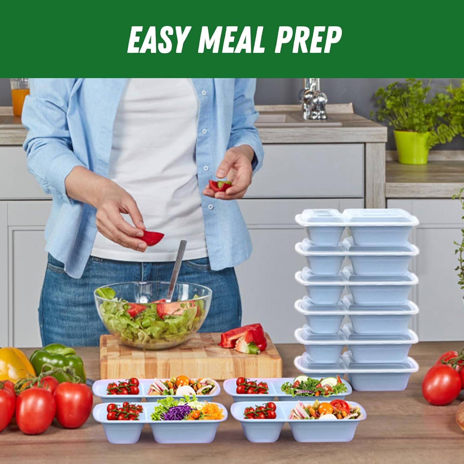 50 Pack (100-Piece) 28 oz Meal Prep Containers Reusable with Lids 2-Compartment,