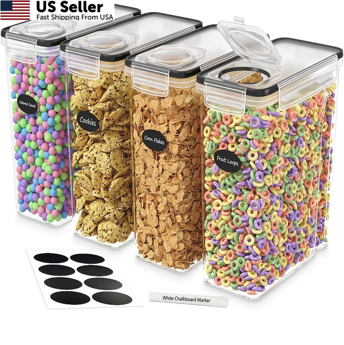 DWËLLZA KITCHEN Cereal Containers Storage 4L Set of 4 Airtight Small, 4 Pack