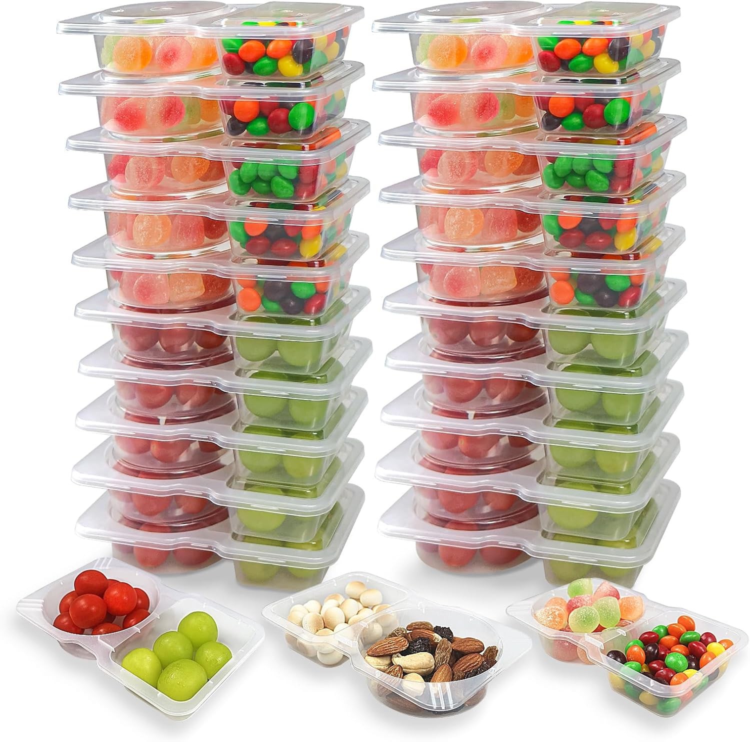 20 Pcs Reusable Snack Containers, Snack Containers with Lids, Double Compartment