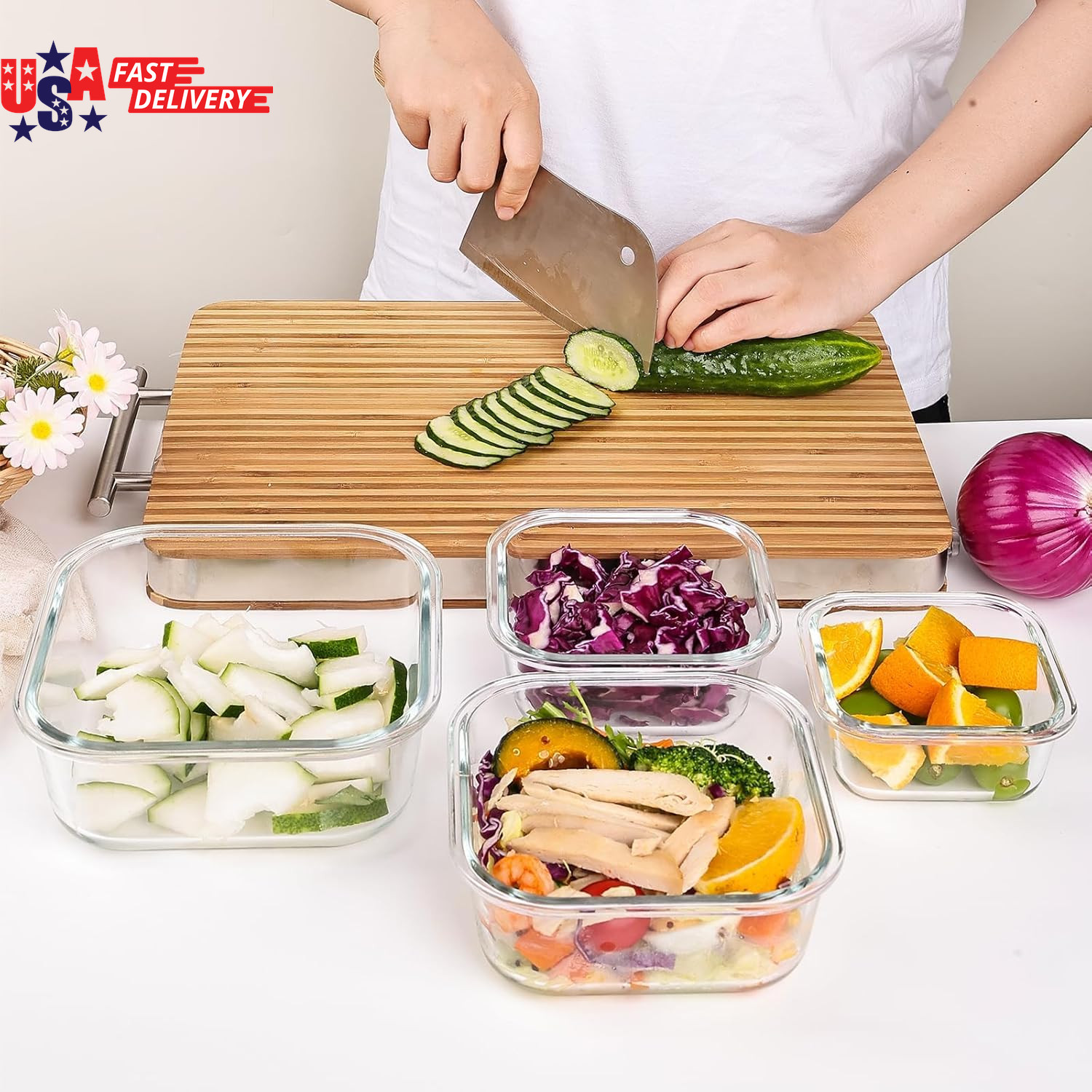 8 Pack Glass Food Storage Containers with Lids, Meal Prep Containers, Airtight B