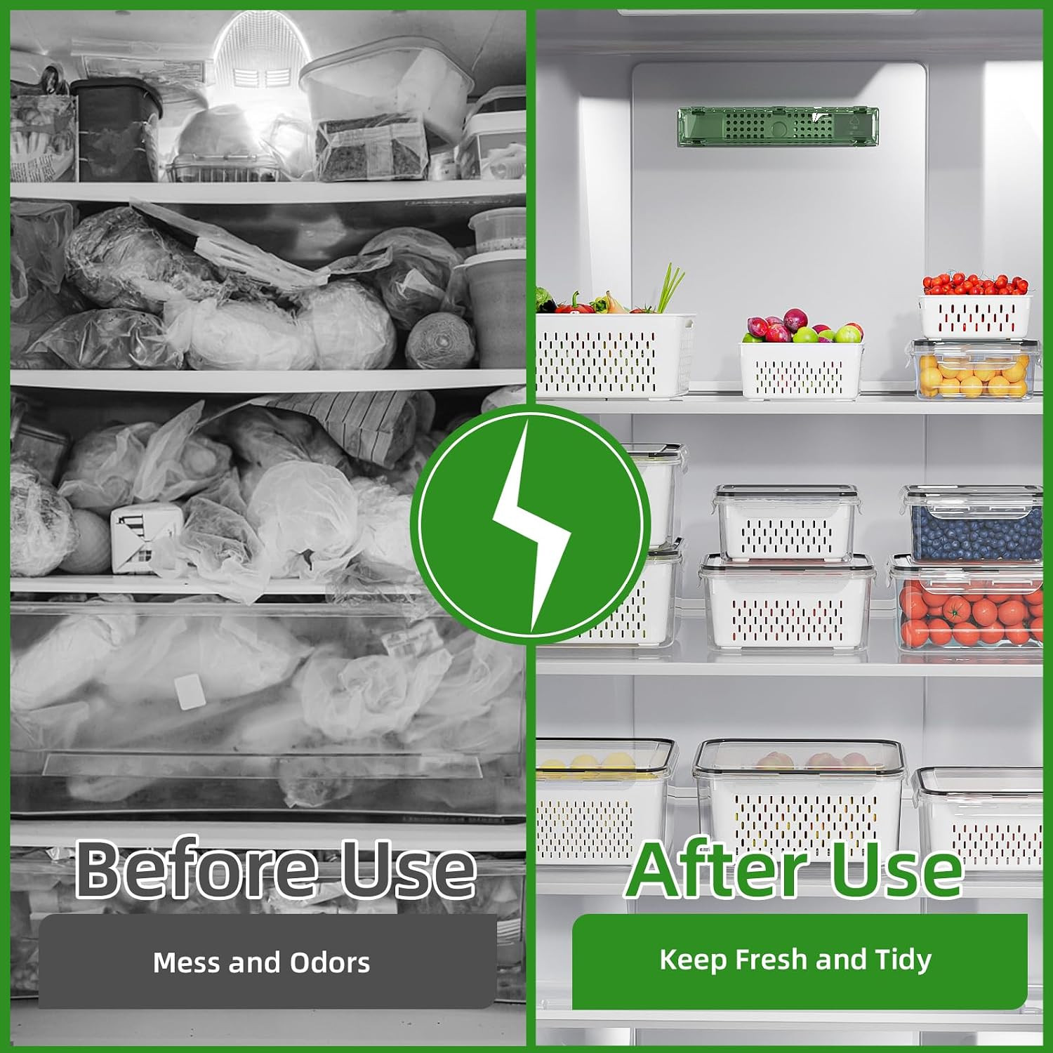 KEMETHY 5 Pack Fruit Storage Containers for Fridge with Removable Colanders – Fo