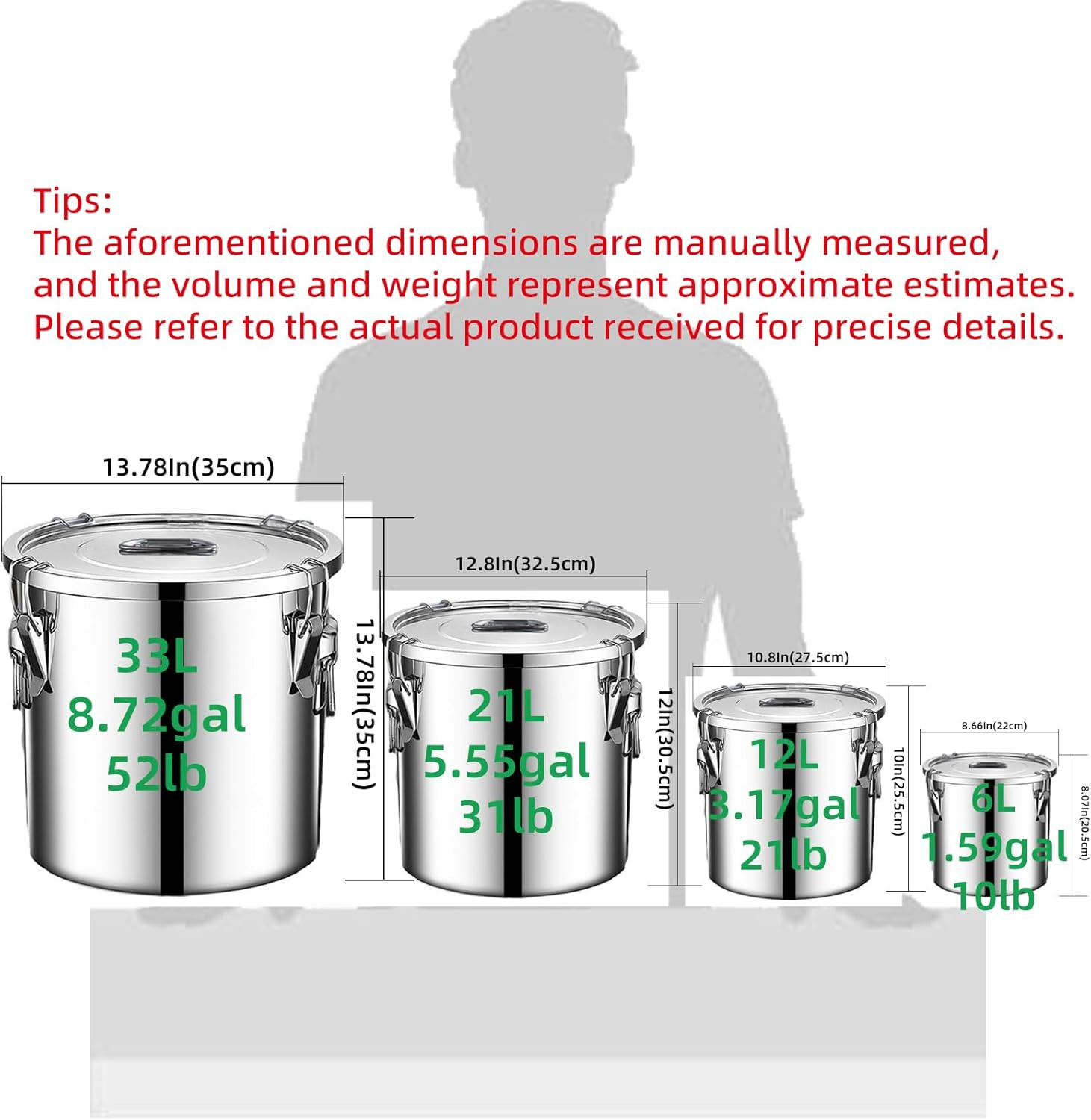 304 Stainless Steel Food Storage Containers with Lids Lock Clips Airtight Contai