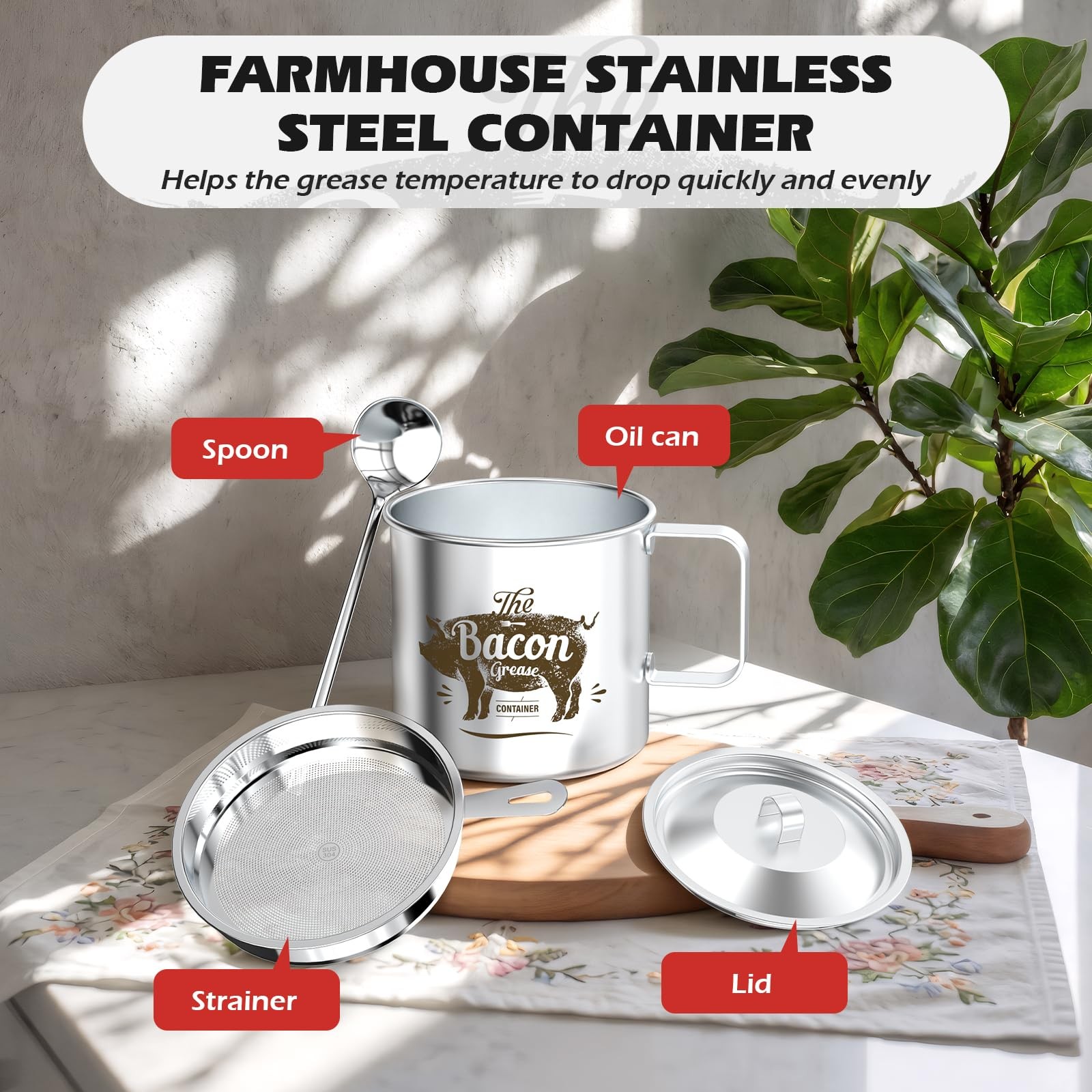 PGYARD Mini Bacon Grease Saver With Strainer 20 OZ Stainless Steel Oil Conta…