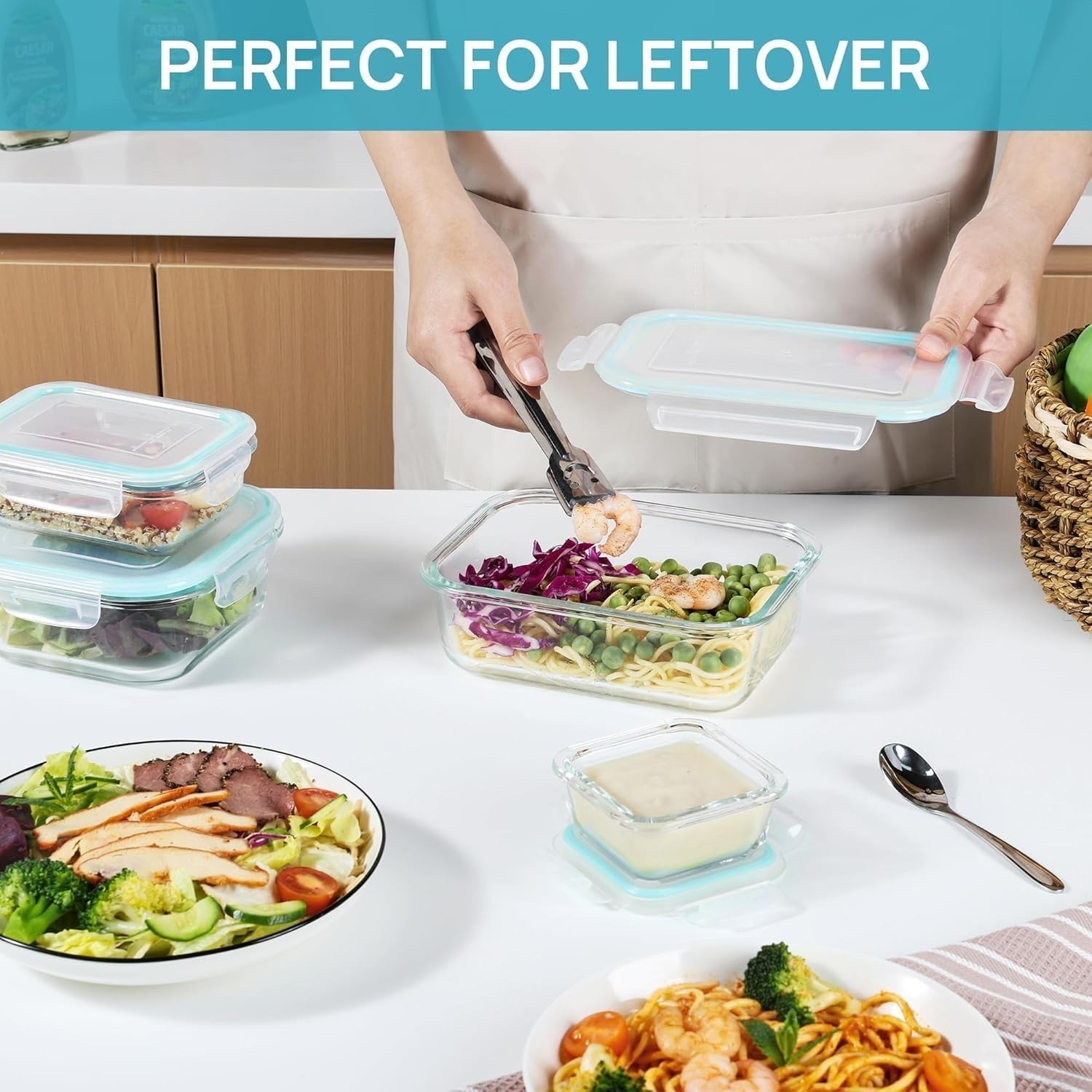 8 Pack Glass Food Storage Containers with Airtight Lids, Glass Meal Prep Contain