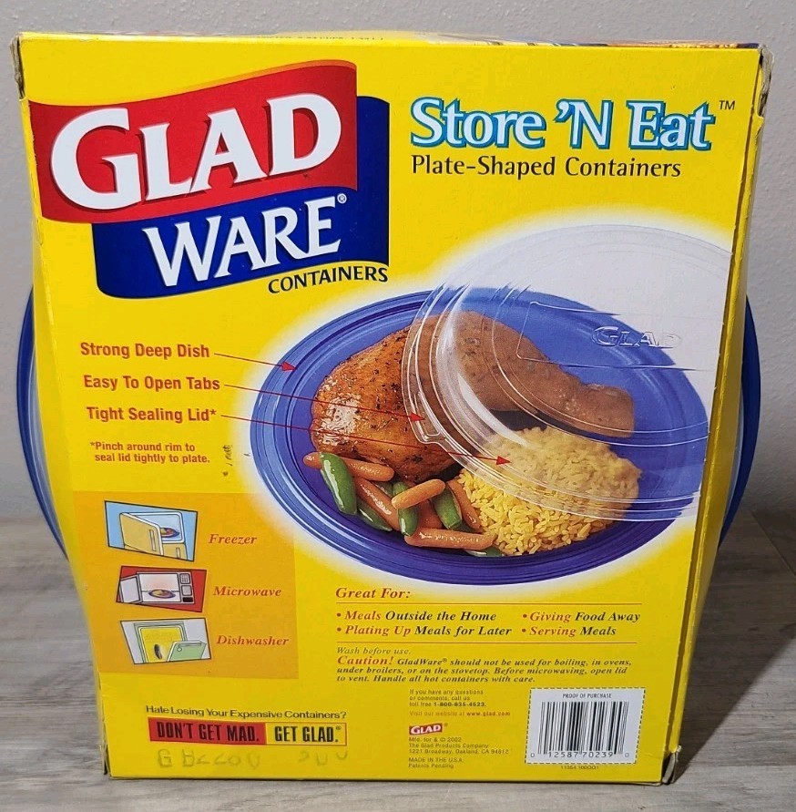 Vintage 2002 Glad Ware Containers Store N Eat 3 Plate Shaped Containers W/ Lids