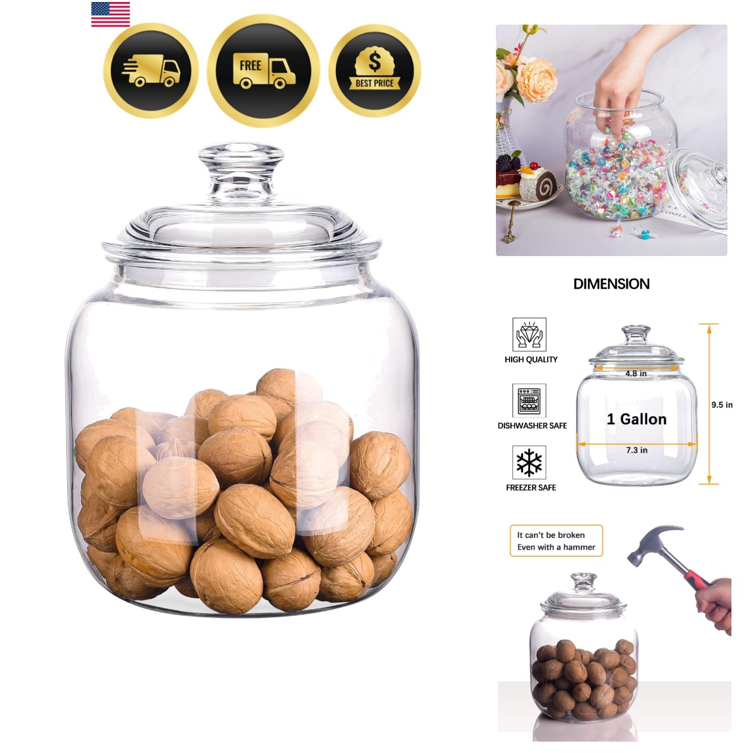 Unbreakable & Dishwasher Safe Airtight Food Storage Canister | 1 Gallon Plas…
