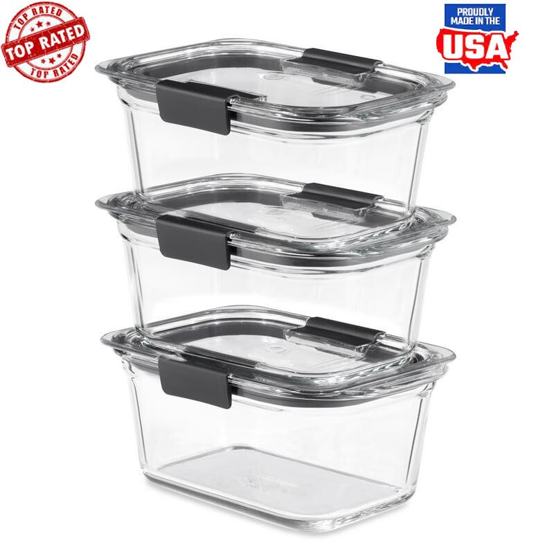 3 Pcs Glass Food Storage Container Clear Plastic Lids Fridge BPA Free Antifoul