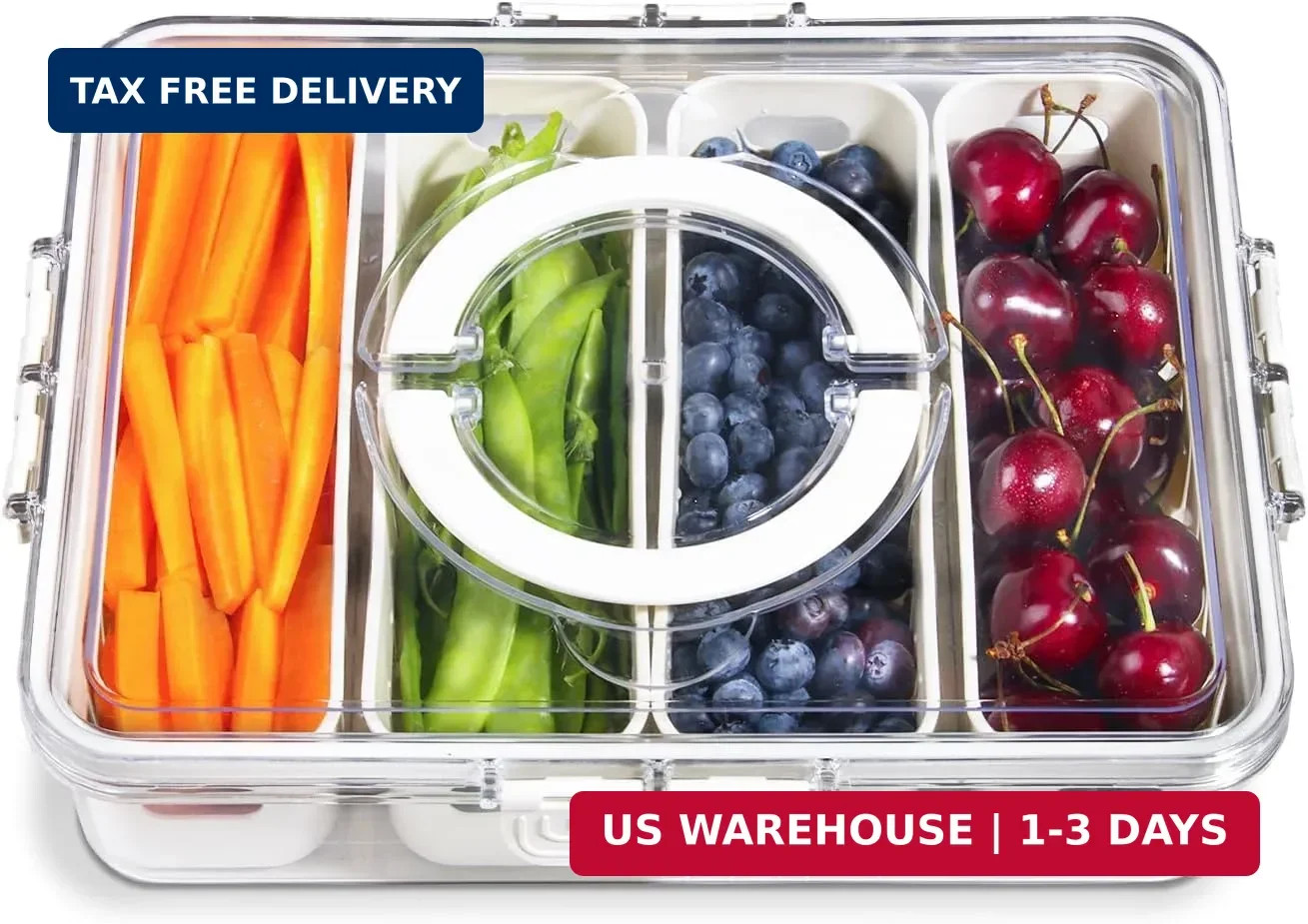 Portable Fruit Storage Containers for Fridge, 4 Compartments Snack Box Container