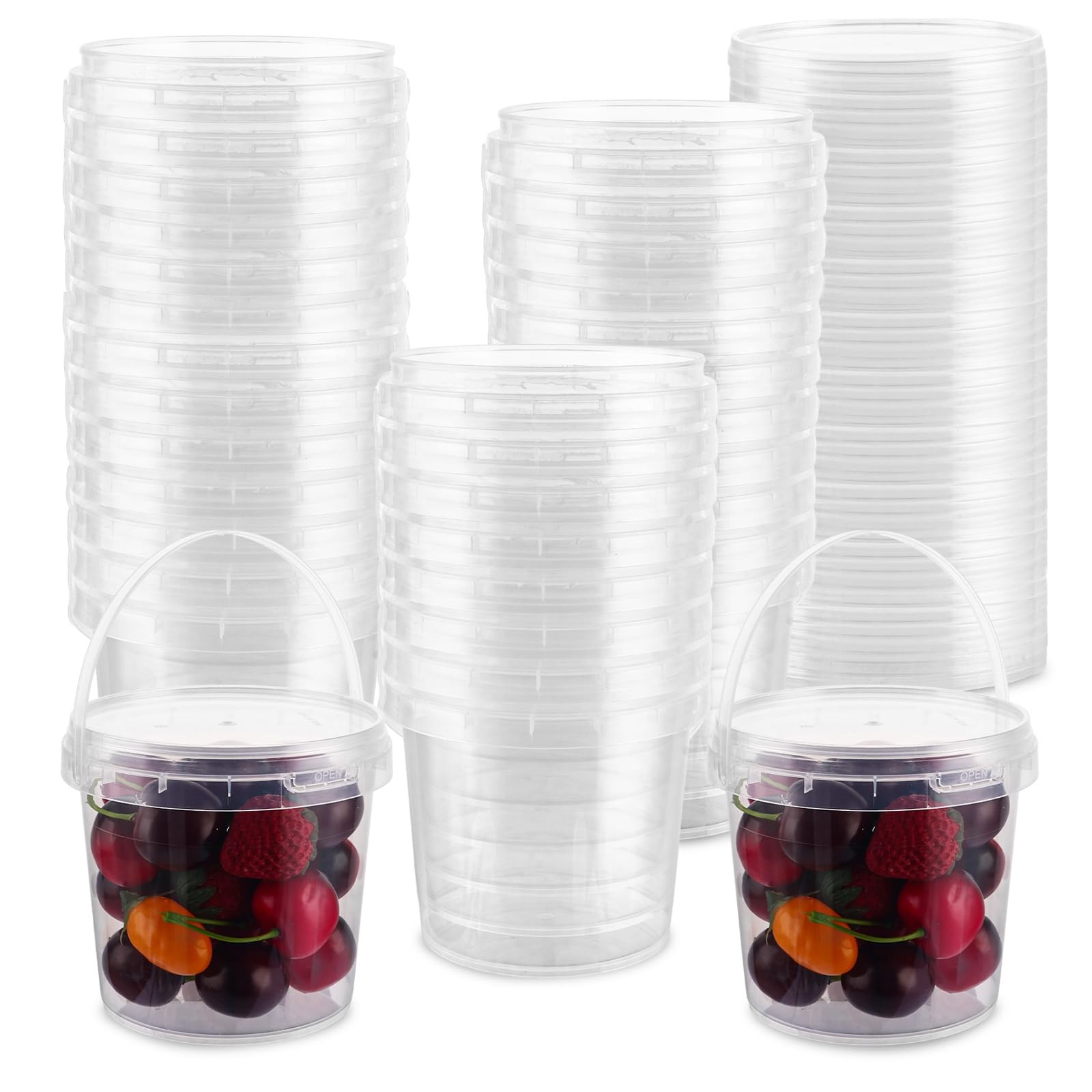 Loyorty 50Pcs 24 Oz Plastic Ice Cream Containers 750Ml Clear Buckets Lids And