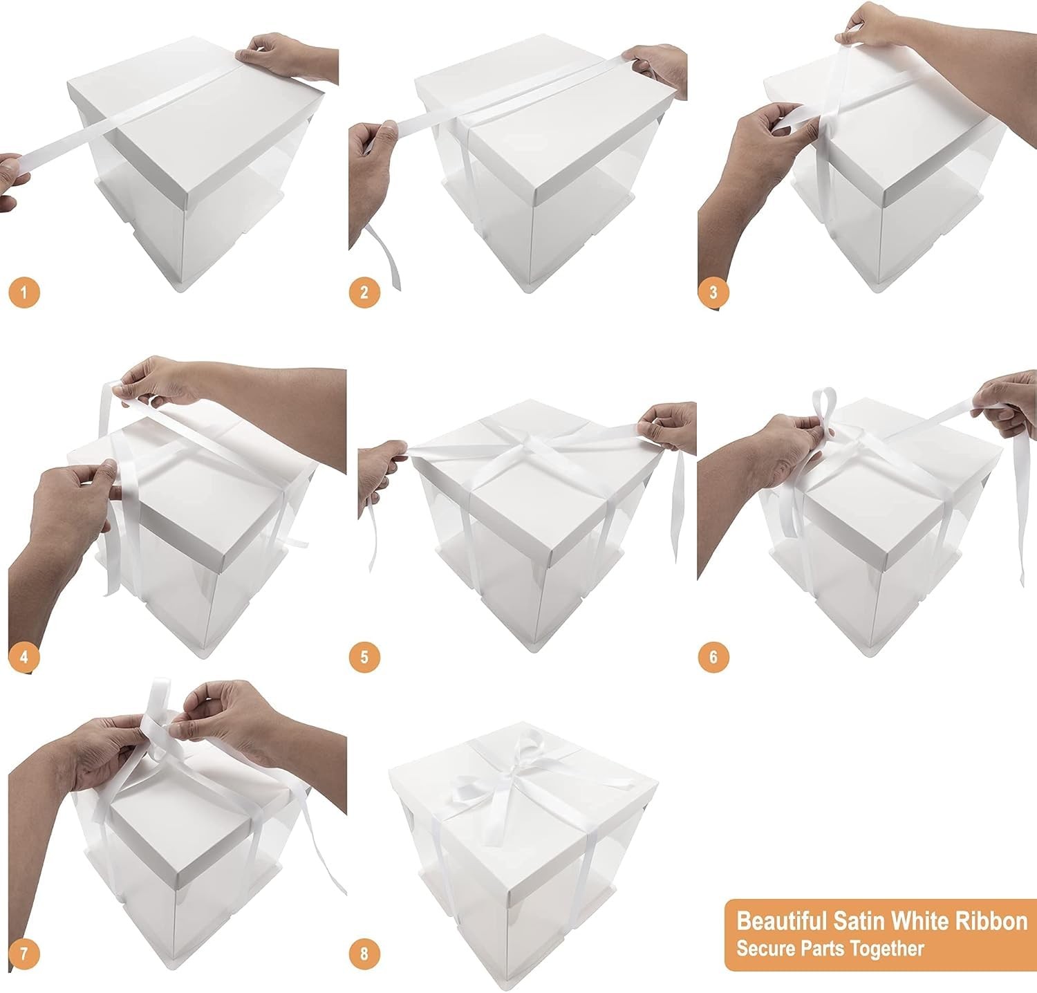 BOARDS+ 10 Inch Clear Cake Boxes (6 Pack) + Satin White Ribbon | Sturdy Beaut…
