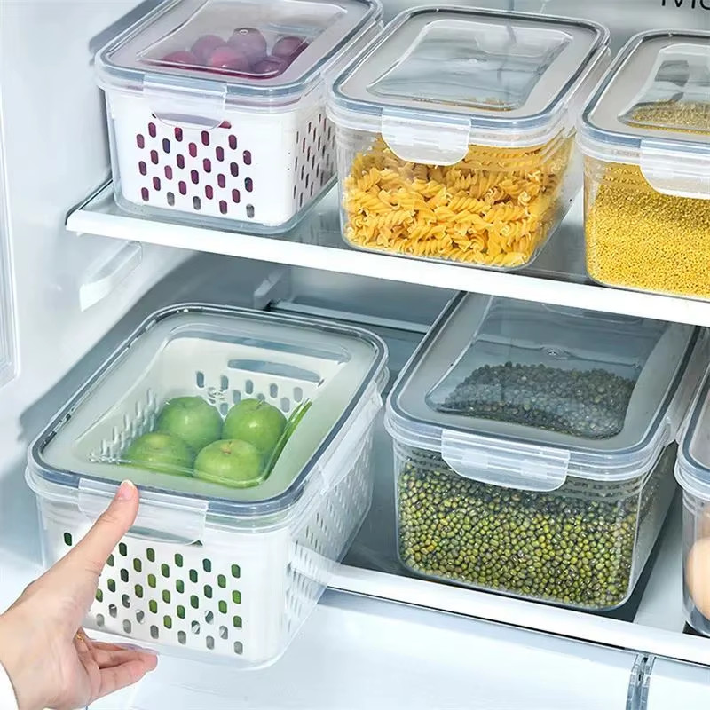 1/2/3Pcs Refrigerator Storage Box Fridge Organizer Fresh Vegetable Fruit Drain B