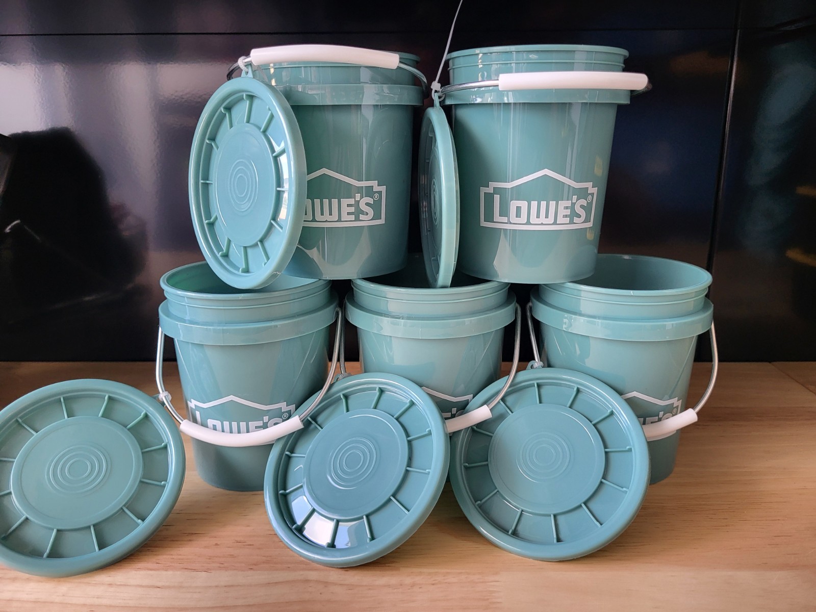 Lowe’s Teal 0.42 Qt BPA-Free Mini Buckets w/ Lids Set of 5 Collectible NEW #1