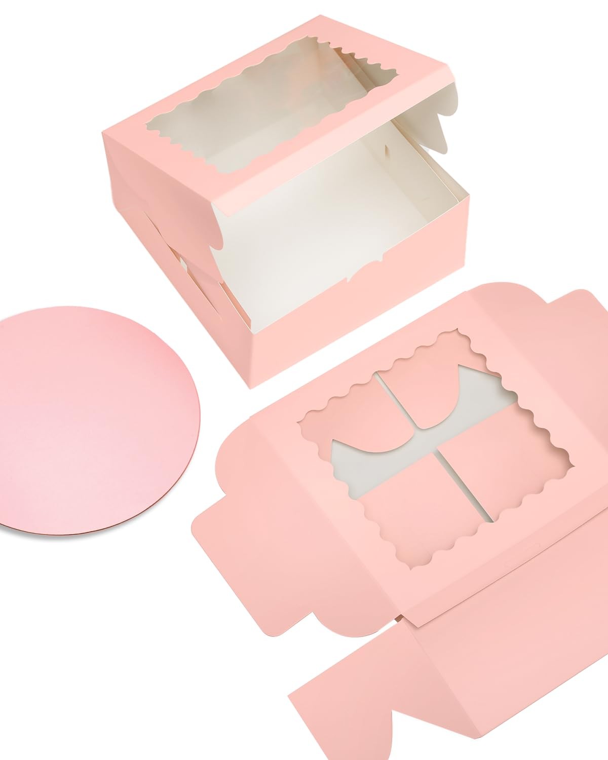 18 Pack 8x8x5 Pink Cake Boxes, Window, 18 Cake Boards Included, Bakery