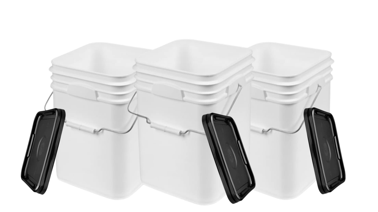 4 Gallon White Square Food Grade Bucket Pail with Gasket Lid( Pack of 3)