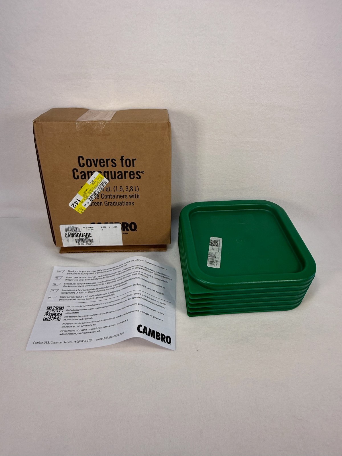 CAMBRO Camsquares Square Lids, Fits 2 and 4 Qt. Containers, Pack of 6, NEW