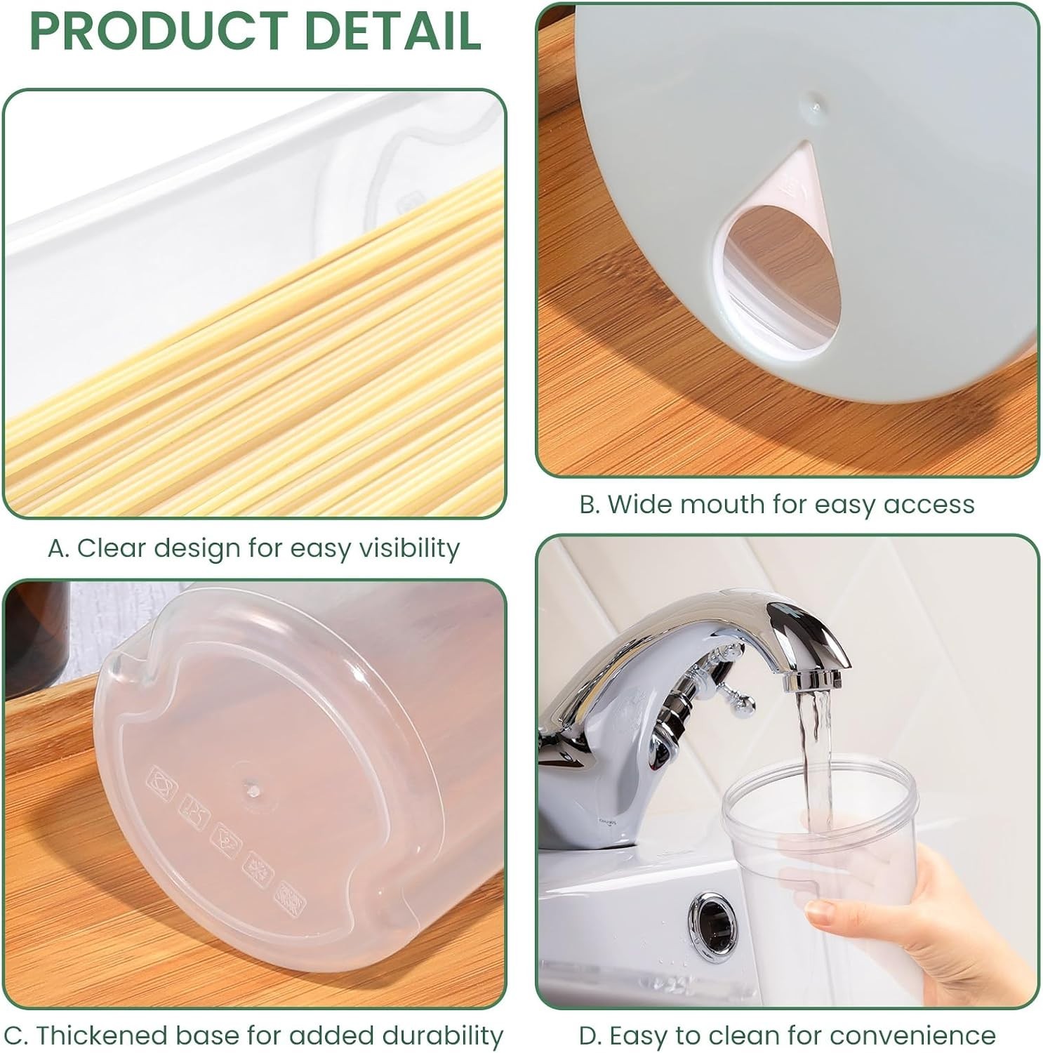 Plastic Tall Food Storage Spaghetti Noodle Pasta Container with Locking Lid C…