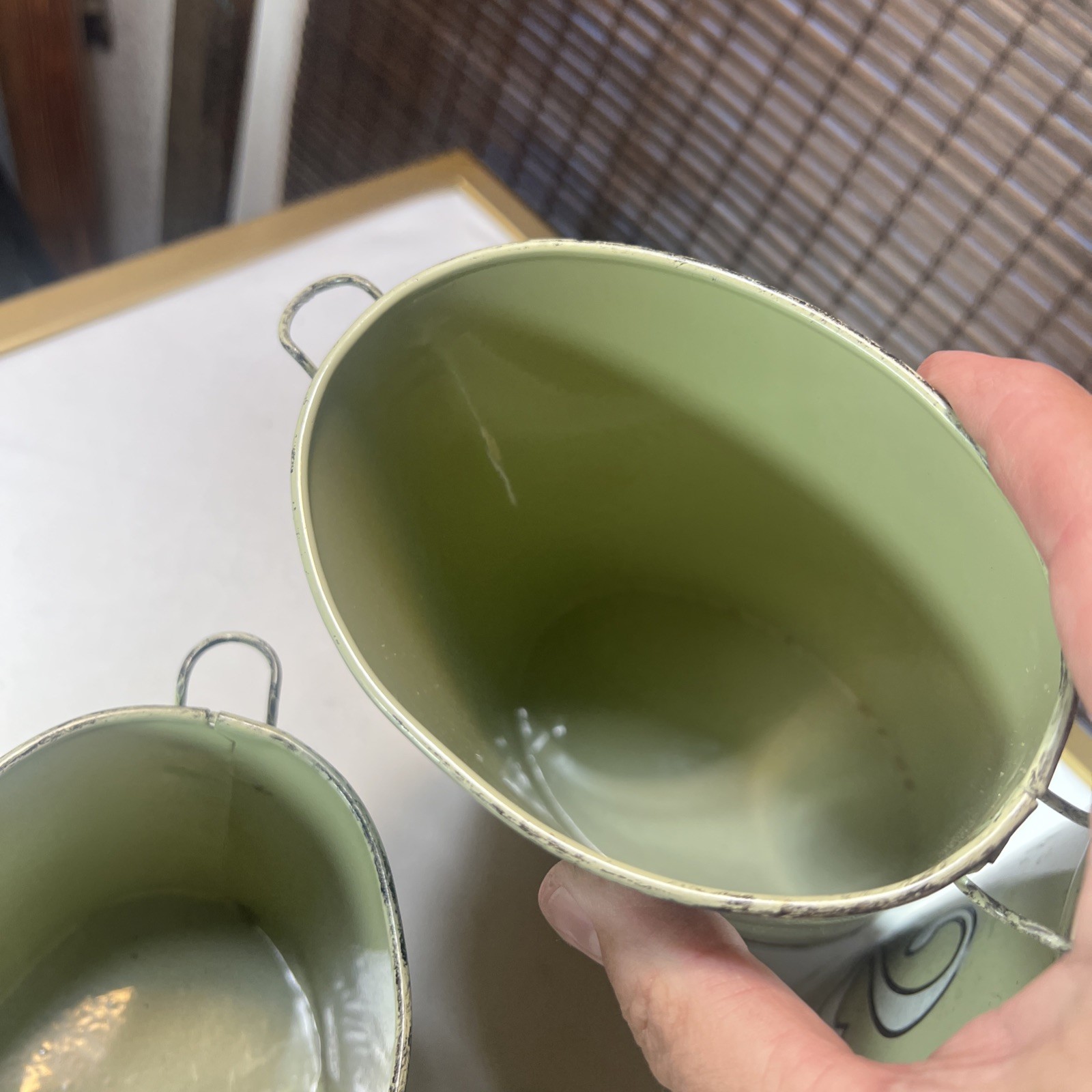 Three Piece Storage Tins Green Numbers Star On Lid.
