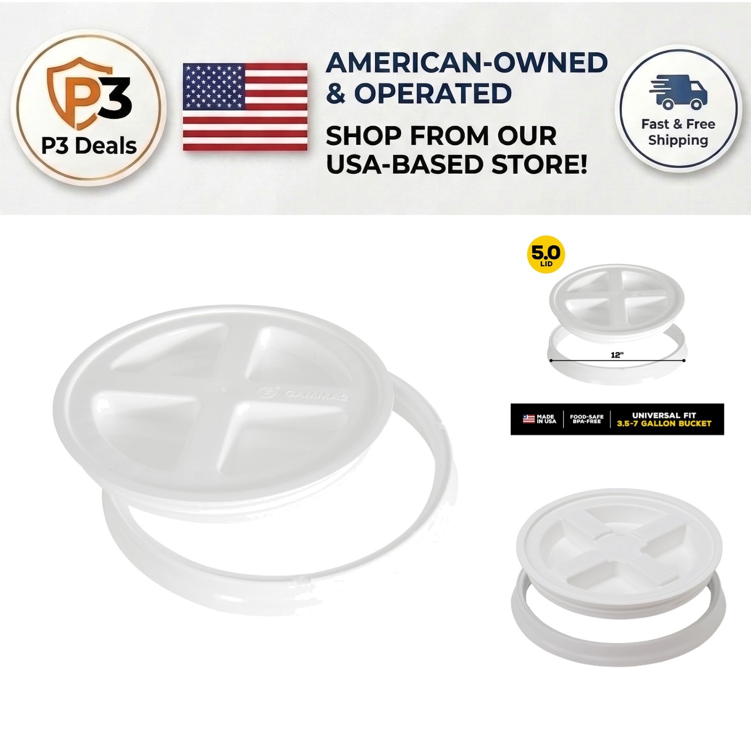 Gamma Seal Lid – Fits 3.5, 5, 6 & 7 Gallon Buckets, Durable & Recyclable