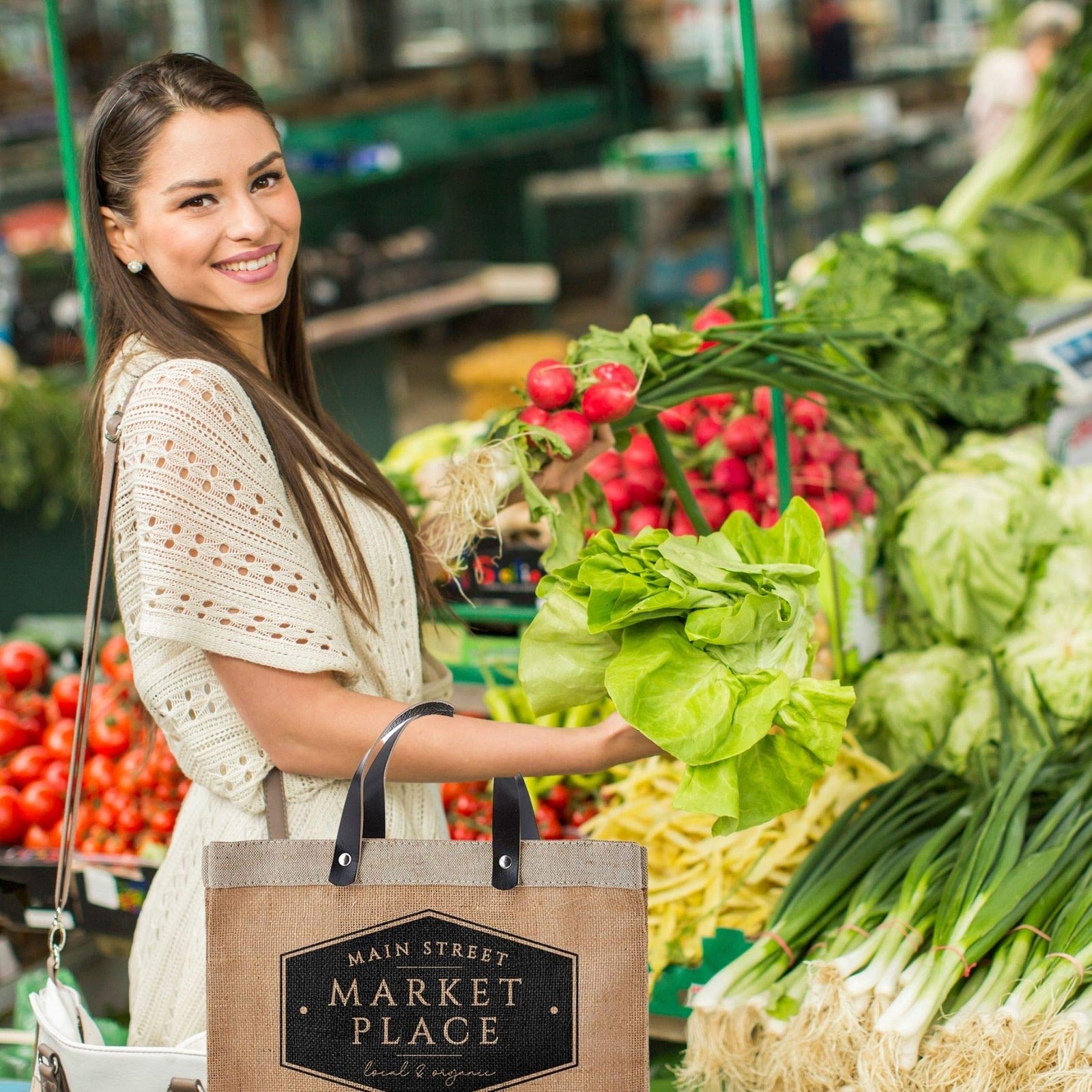 Santa Barbara Design Studio Main Street Farmers Market Tote Reusable Burlap