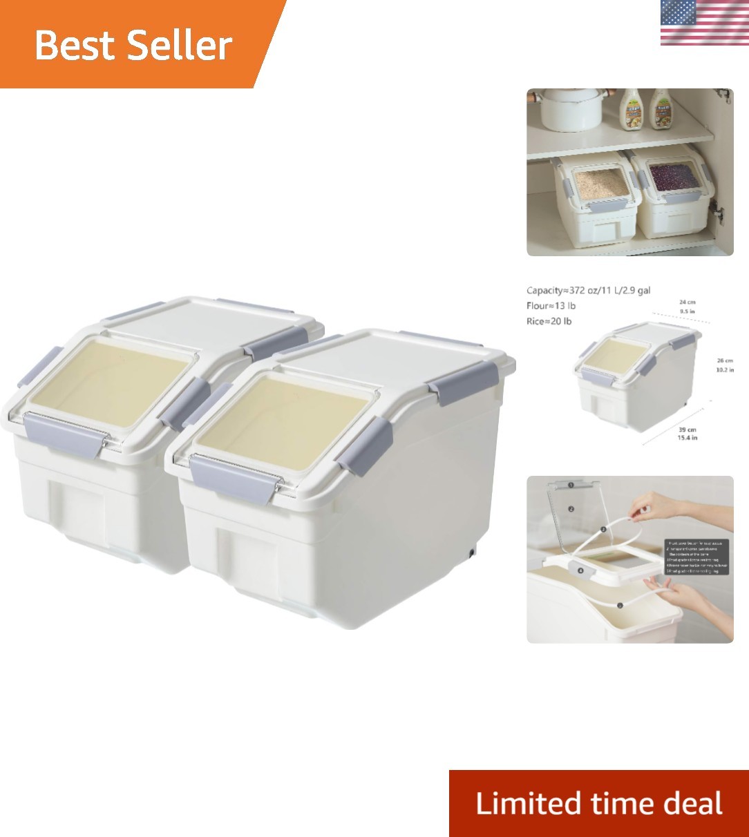 Versatile Airtight Food Storage Containers for Sugar, Rice & Pet Mix – 2 Pack
