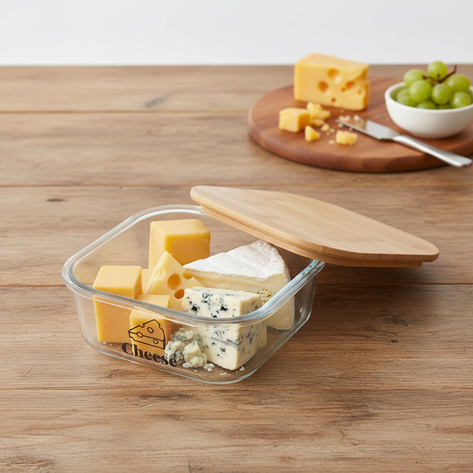 Cheese Container for Refrigerator,Glass 6.8 x x 2.6 inches, Transparent