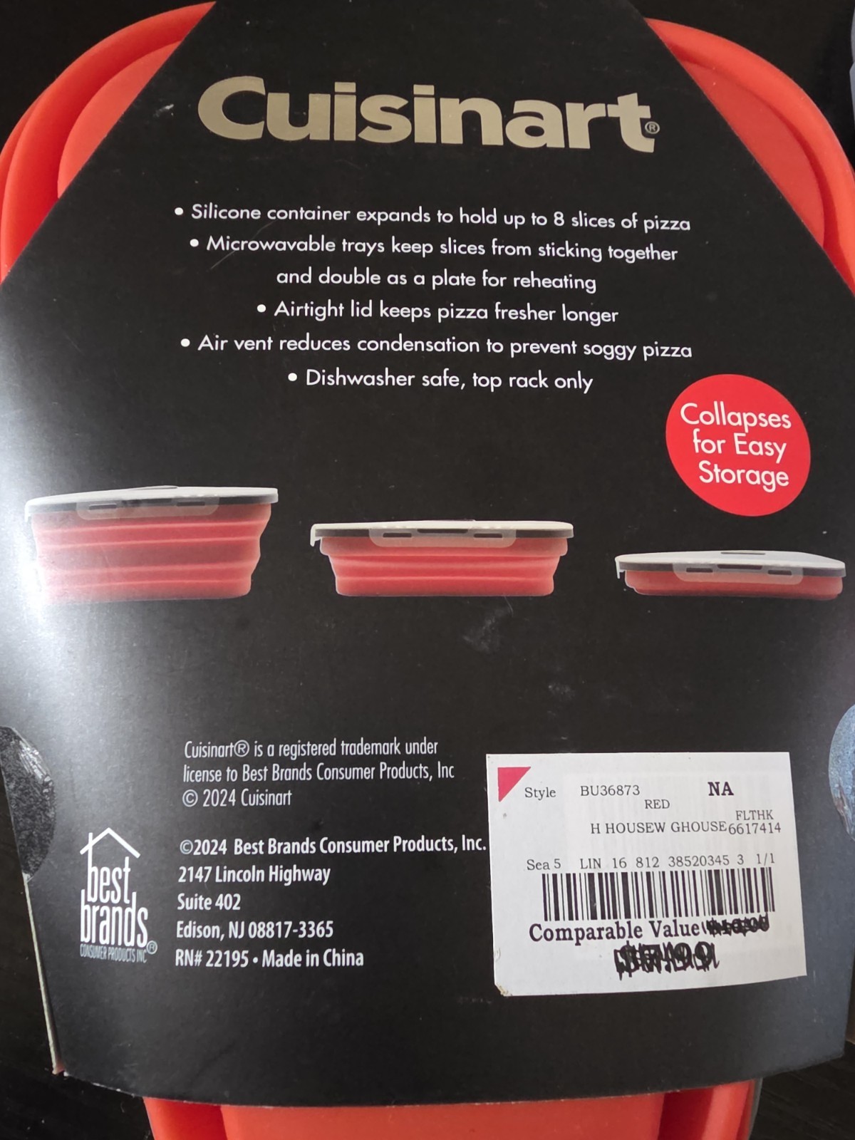 🍕 Cuisinart 8 Pizza Slice Container w Microwavable Trays Collapsible Silicone