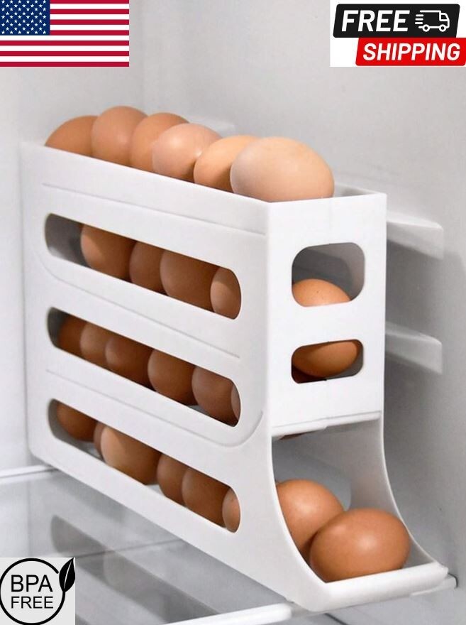 Refrigerator Egg Storage Box, Automatic Rolling Egg Holder, Fridge Egg Dispenser