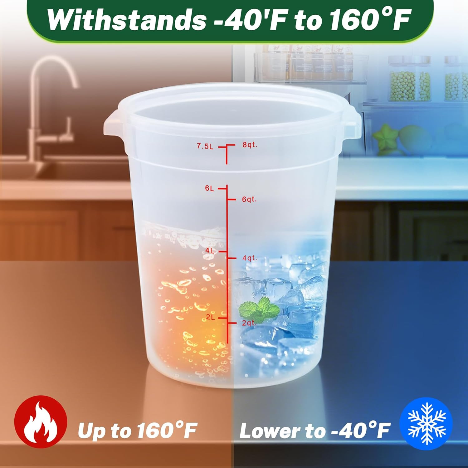 Round Food Storage Container with Lid, 8Qt Translucent, Commercial 4 Pack of – N