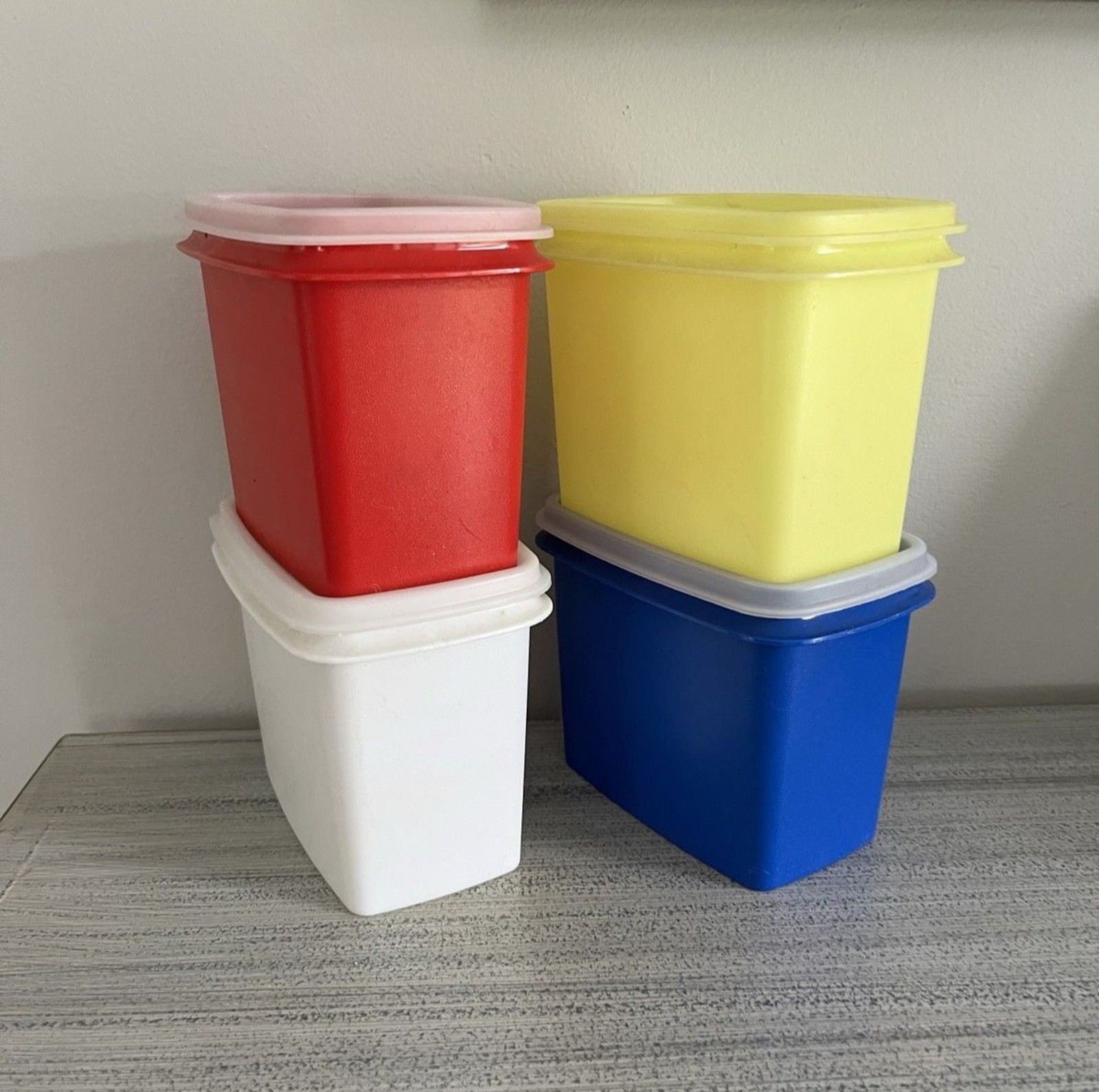 HTF Lot Tupperware Red/White/Blue/Yellow Shelf Saver Storage Container #1243 VTG
