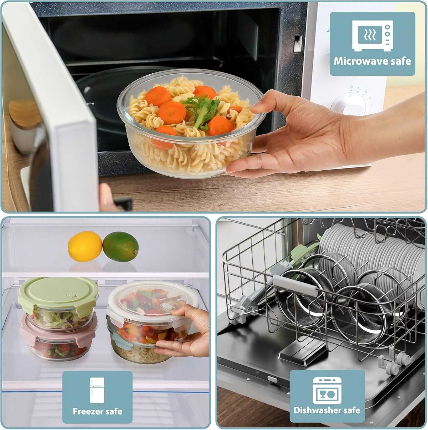 Airtight Glass Meal Prep Containers – 30oz, Microwave, and Freezer Safe – 4 Pack