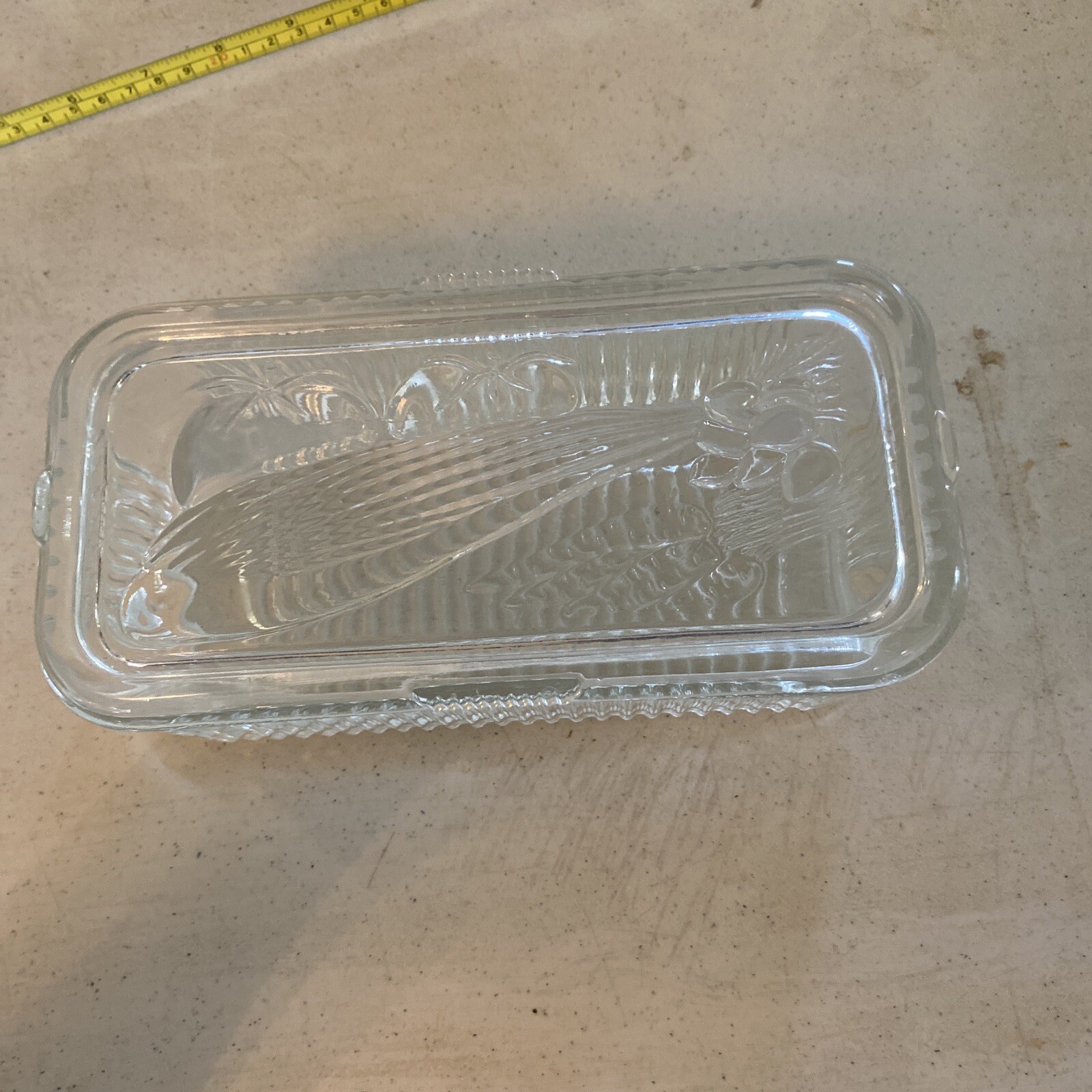 Vintage Federal Glass Rib Clear Glass Fruit Refrigerator Dish Box Lid Rectangle