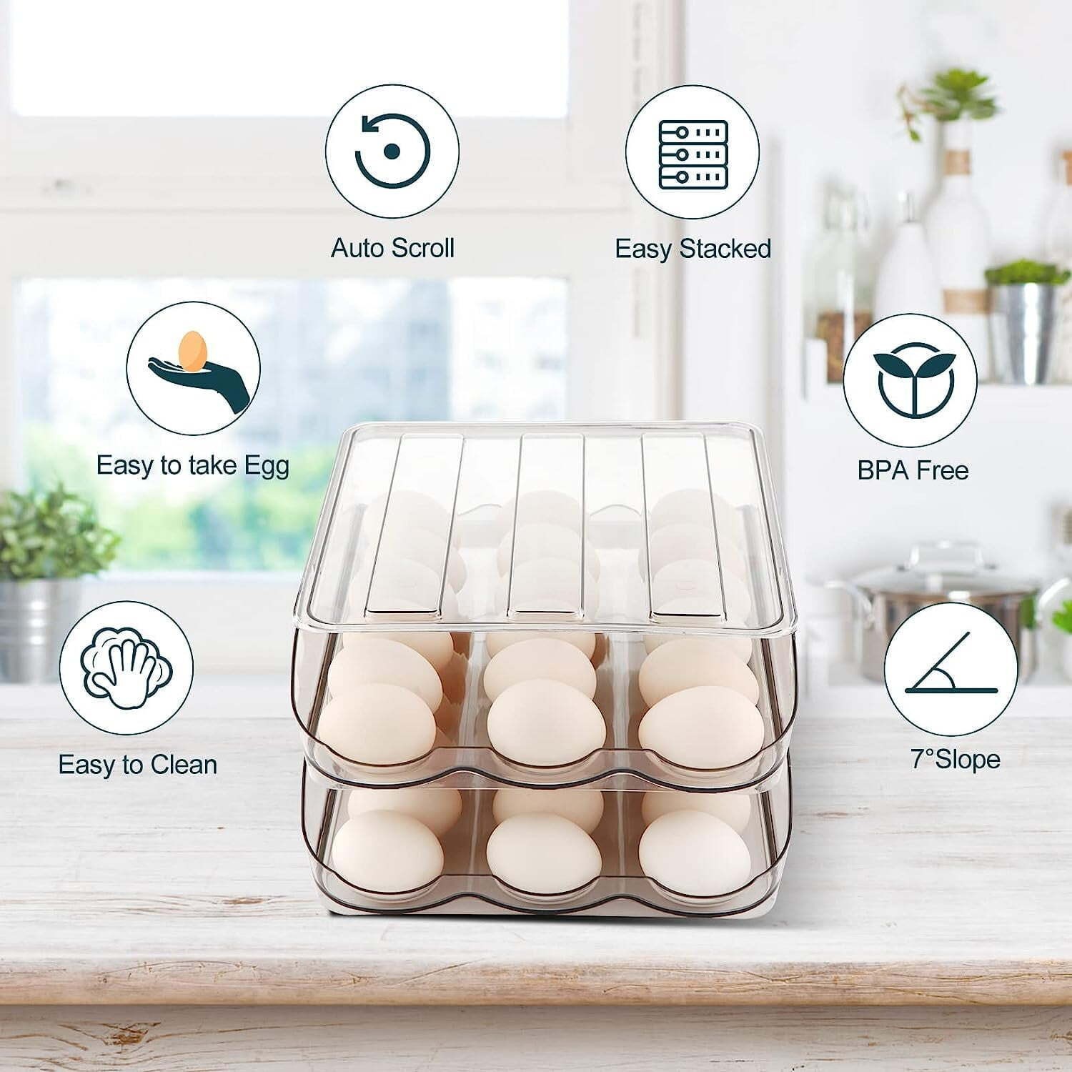 Auto Rolling Storage Container 18 Egg Tray Set of 2 Dispenser Plastic Clear New