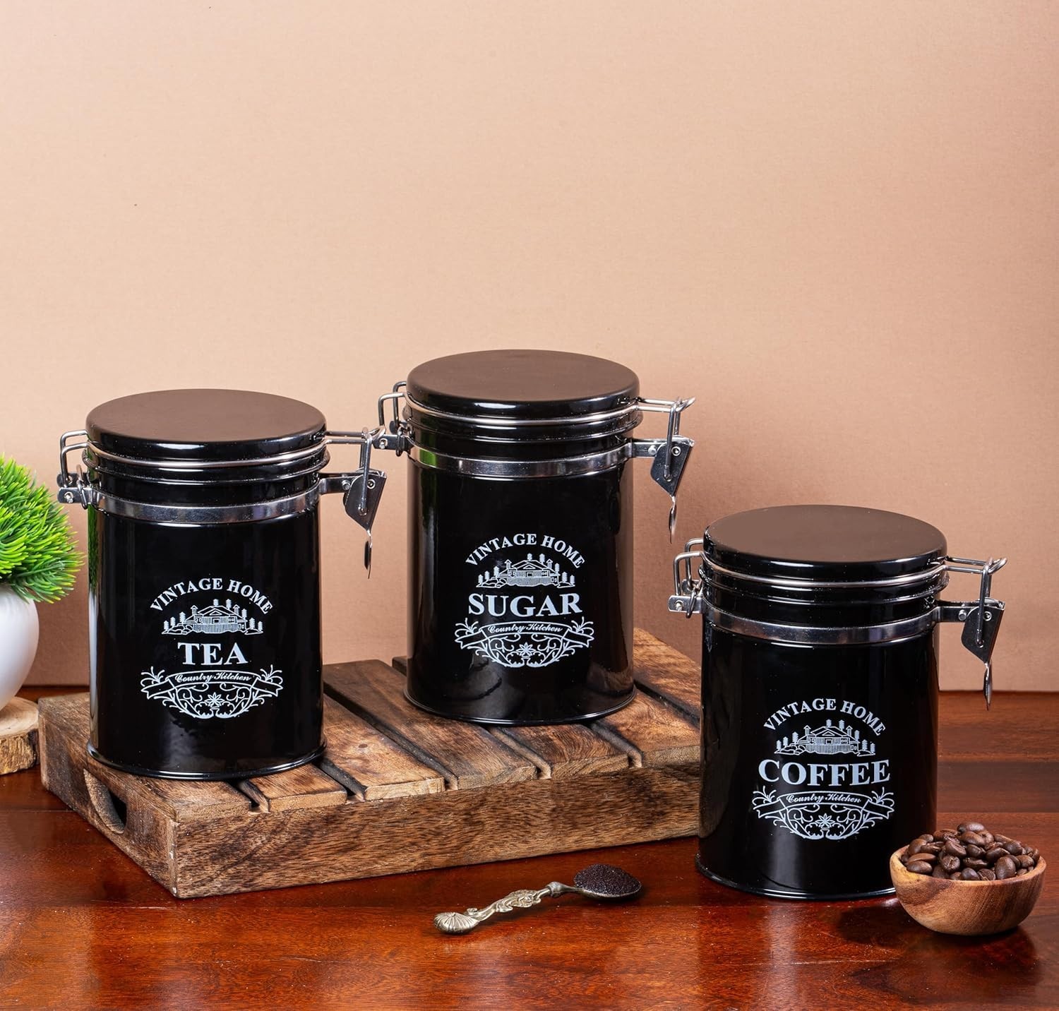 Lock Round Classic Airtight Container Set Sugar Tea Coffee Container Set of 3