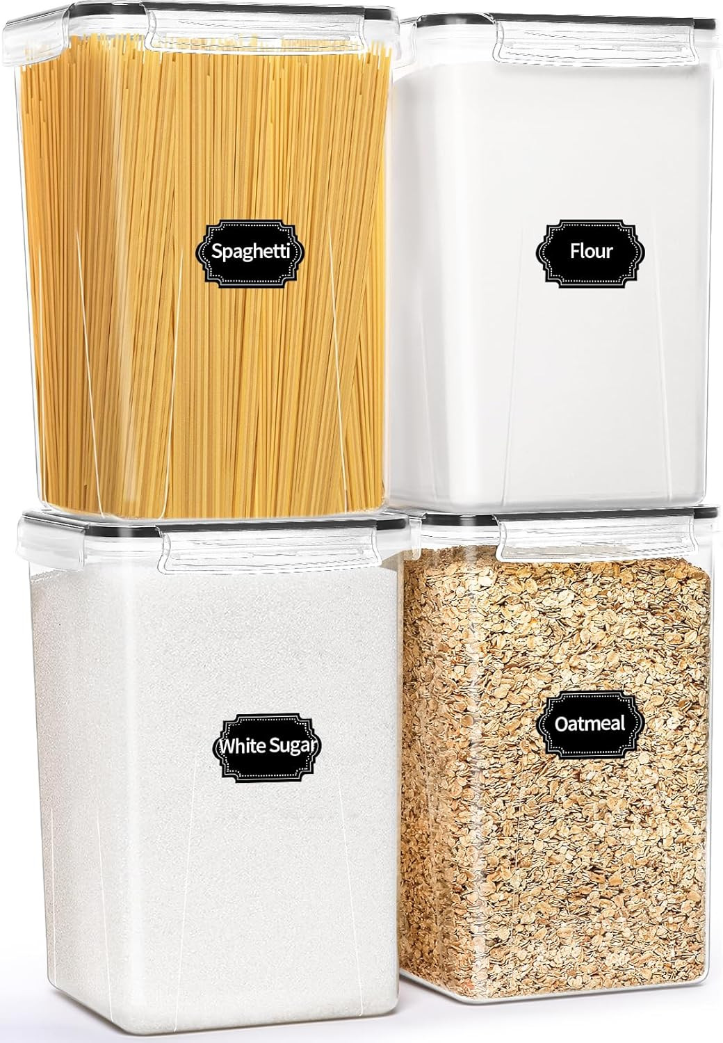 4 Pack Extra Large Airtight Food Storage Containers with Lids (6.5L / 220 Oz), B